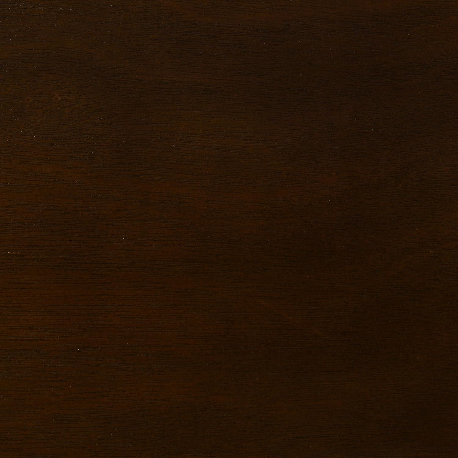 Close-up of the dark brown wood grain finish.