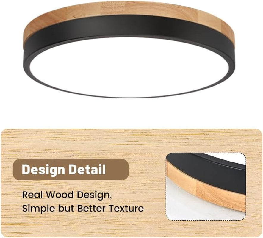 Close-up of the wood-trim edge and black metal band highlighting the real wood design and texture.