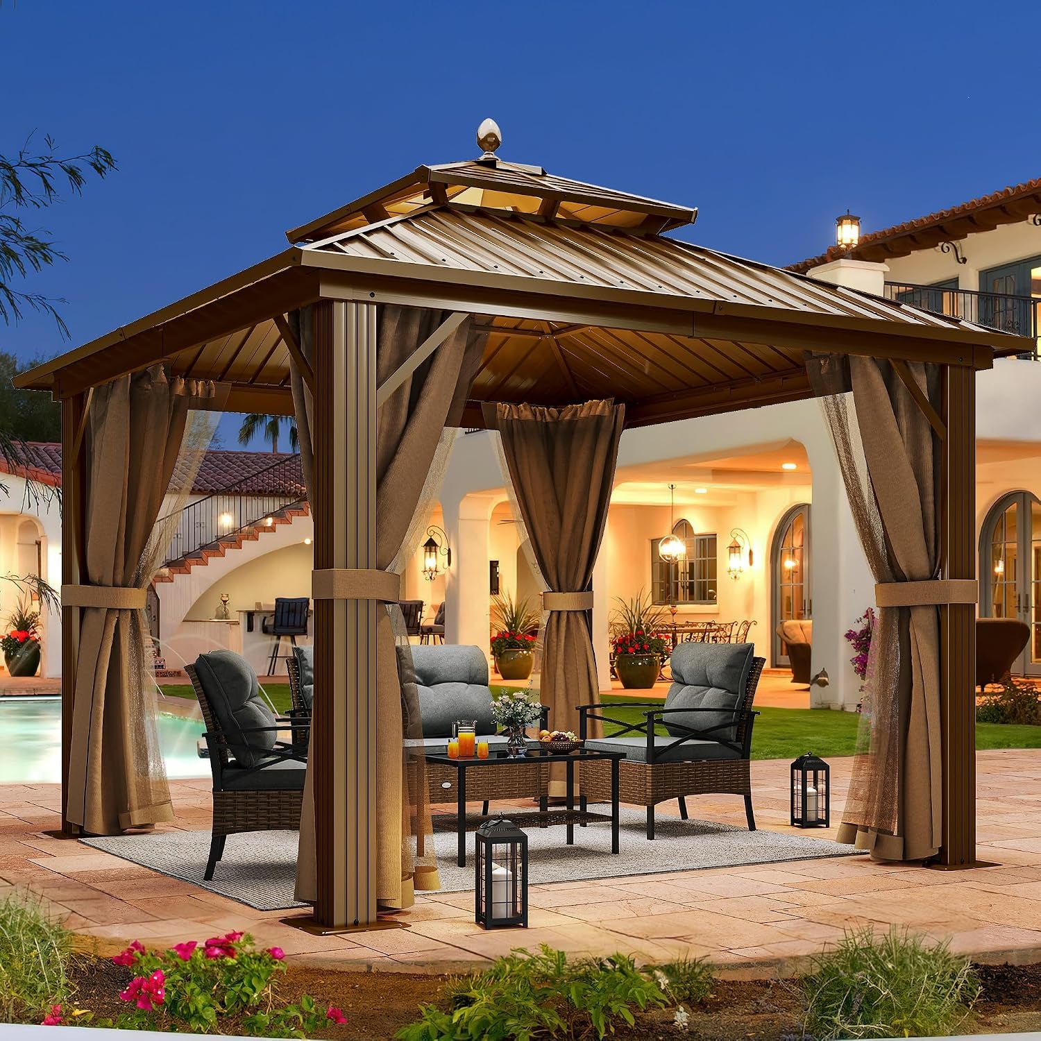 YITAHOME 10x10ft Hardtop Gazebo Outdoor Canopy with Nettings and Curtains | Heavy Duty Double Roof, gallery view 9