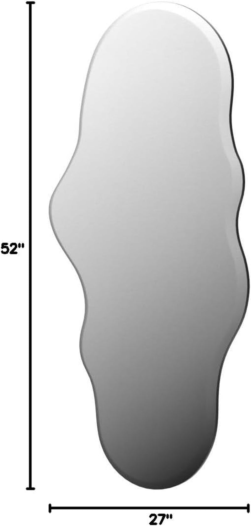 Front-facing studio shot of the cloud-shaped mirror on a white background with vertical and horizontal measurement markers.