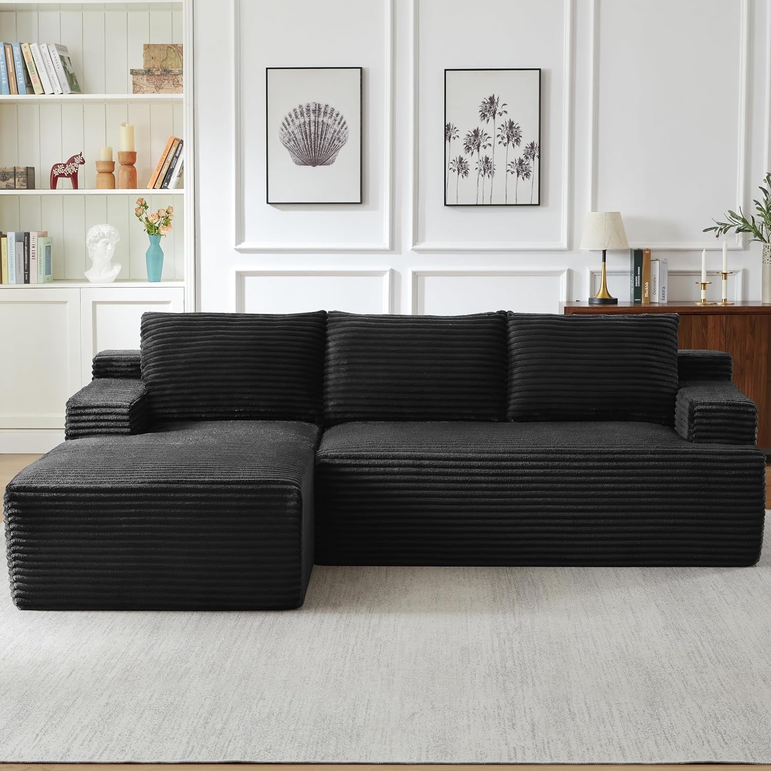 96" L Shaped Cloud Sectional Couch with Chaise, Deep Seat Modular Sectional Sofa Corduroy Memory Foam Sofa Boneless Couches for Living Room Bedroom, No Assembly Required