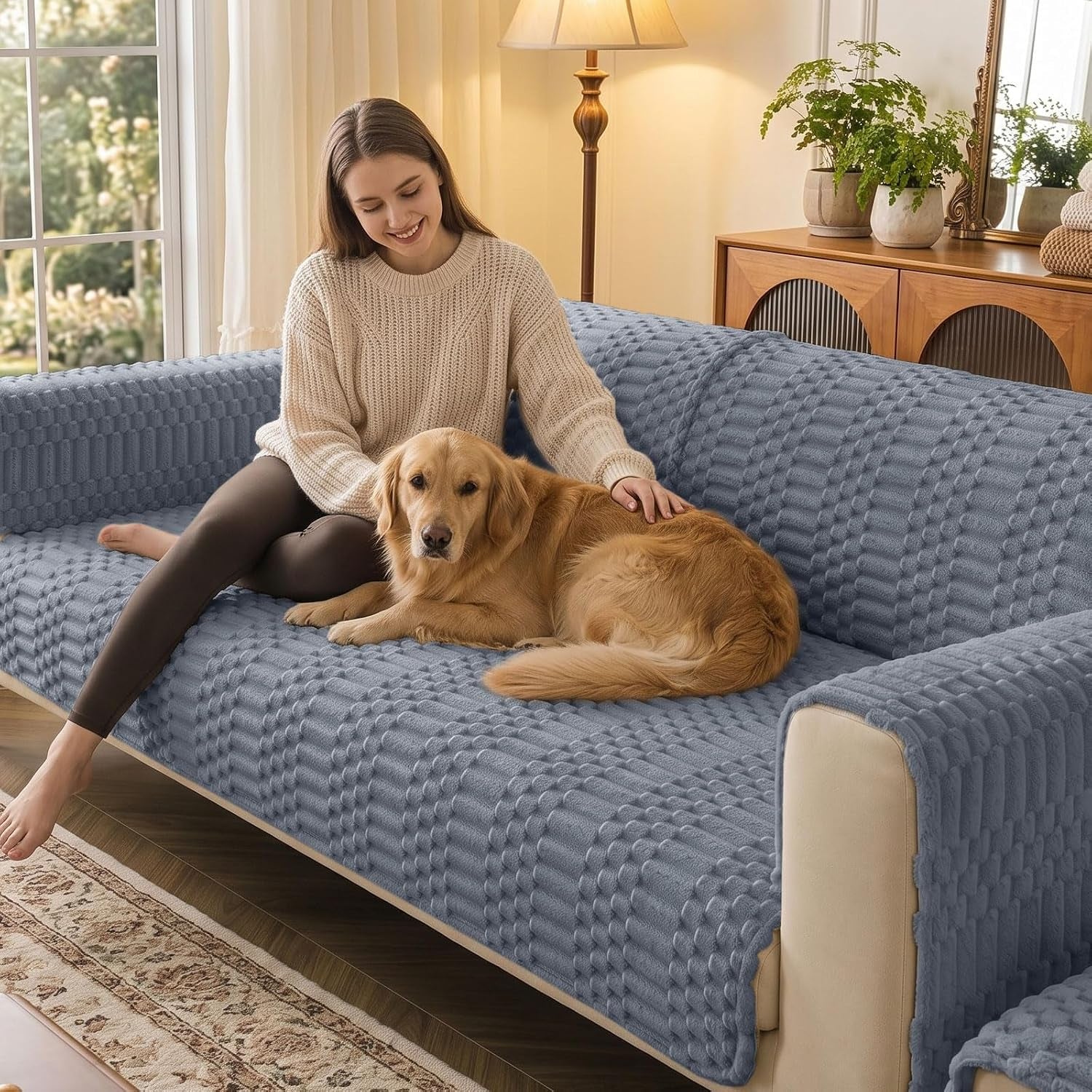 Waterproof Couch Covers for Dogs Washable, Non Slip Pet Sofa Cover | Plush Scratch Resistant Flannel Furniture Protector for Dogs, Grey, 36" X 71"