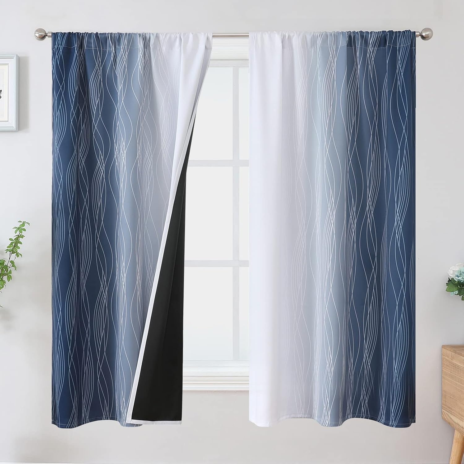 Brown and Greyish White Ombre Blackout Curtains for Bedroom 2 Panels 52x84 | Estelar Textiler Gradient, gallery view 63