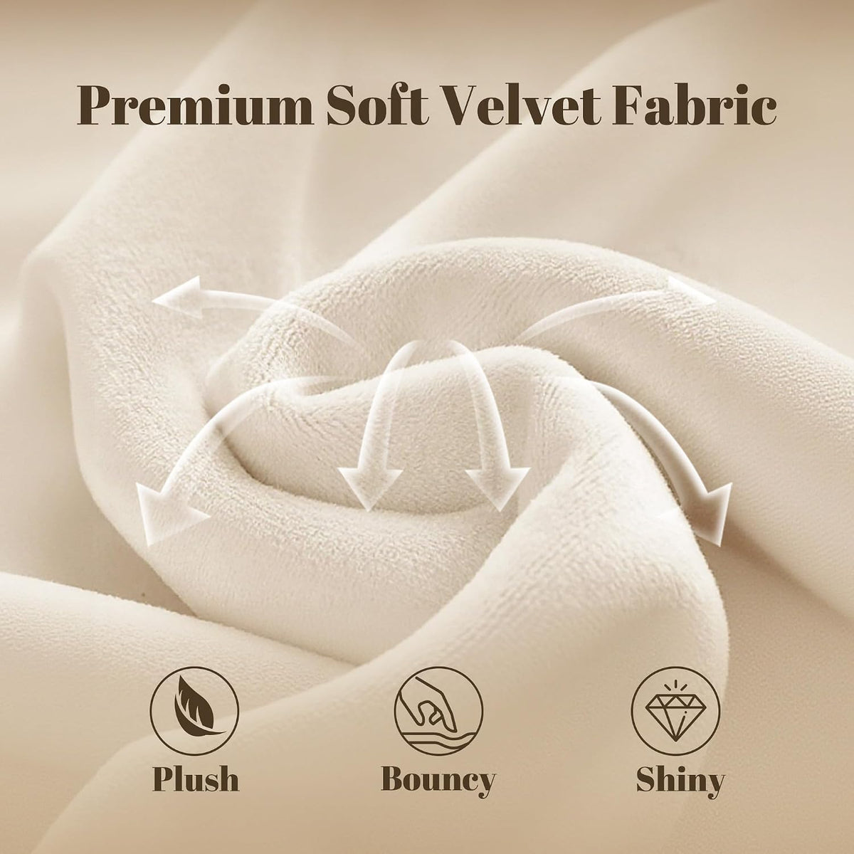 Tightly framed shot of soft beige velvet fabric twisted to show texture and drape.