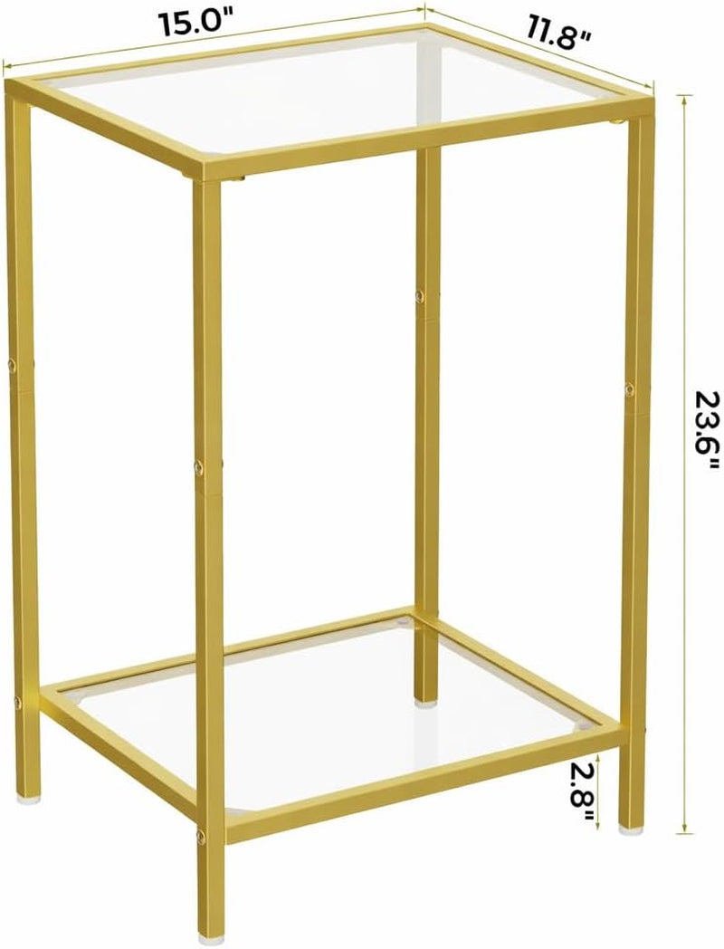 Single gold side table with dimensions callouts 15.0" W, 11.8" D, 23.6" H