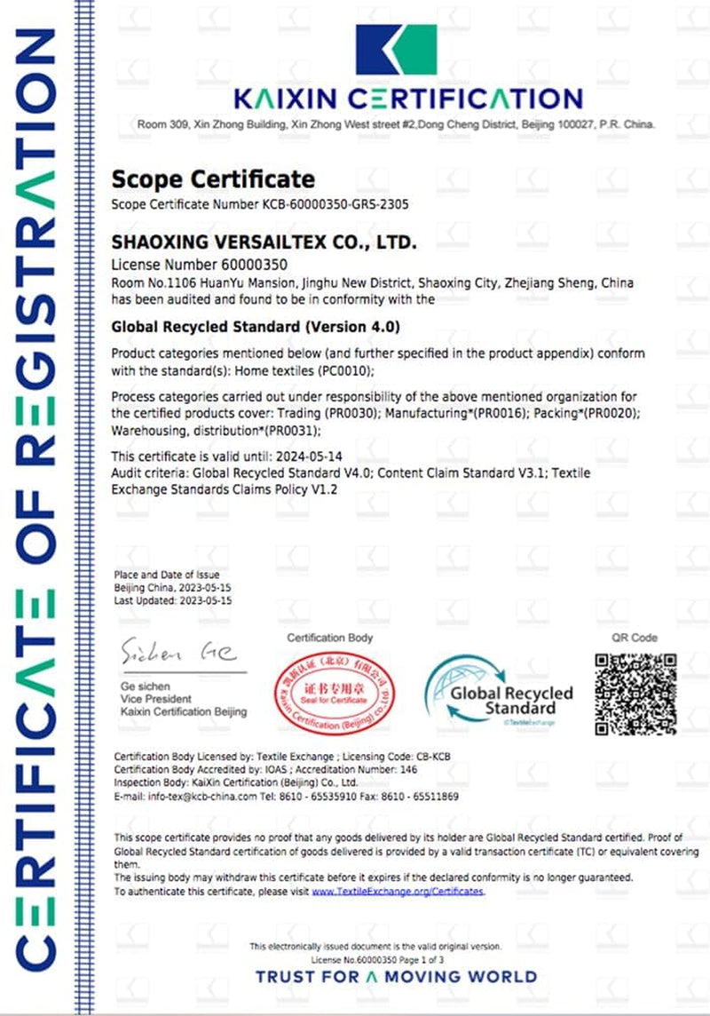 Photograph of an official certification document with logos, seals and a QR code.