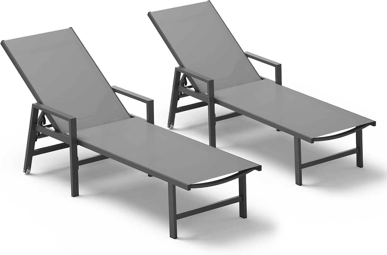 Two gray chaise lounges side-by-side viewed from above and slightly angled