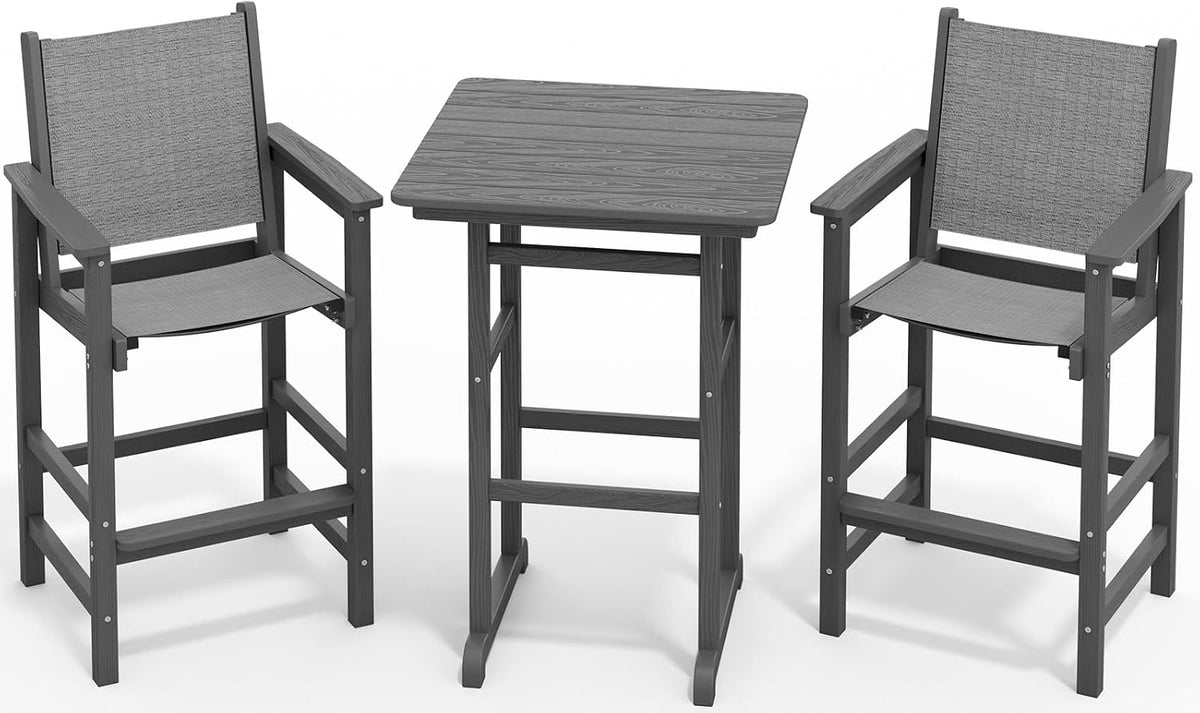 Studio rendering of the three-piece set in gray with mesh-style seat panels, front view on white background.