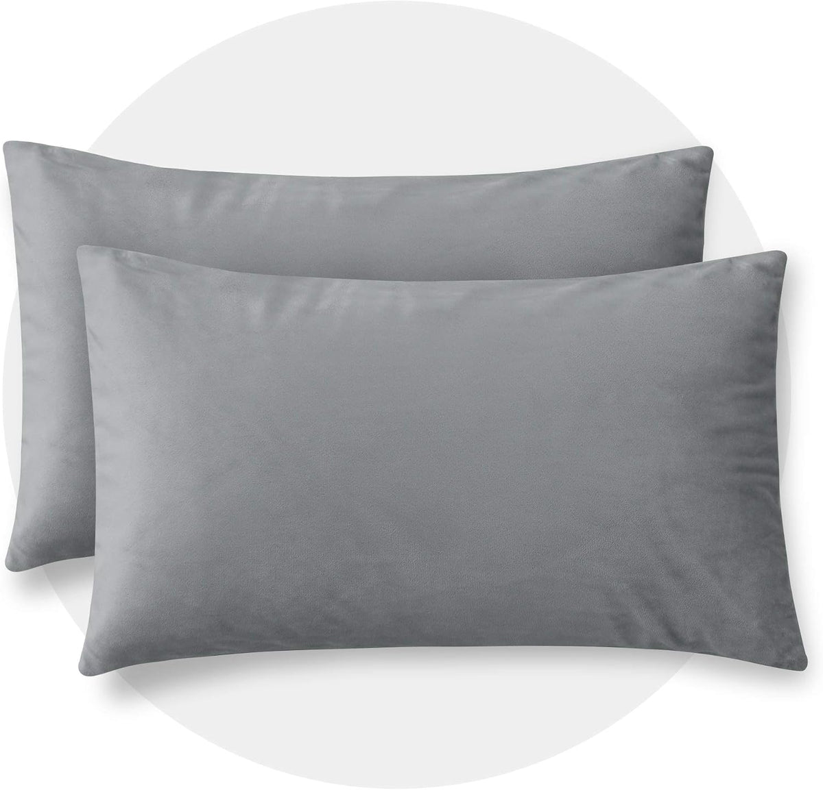 Pair of grey rectangular pillow covers displayed flat on a white background.