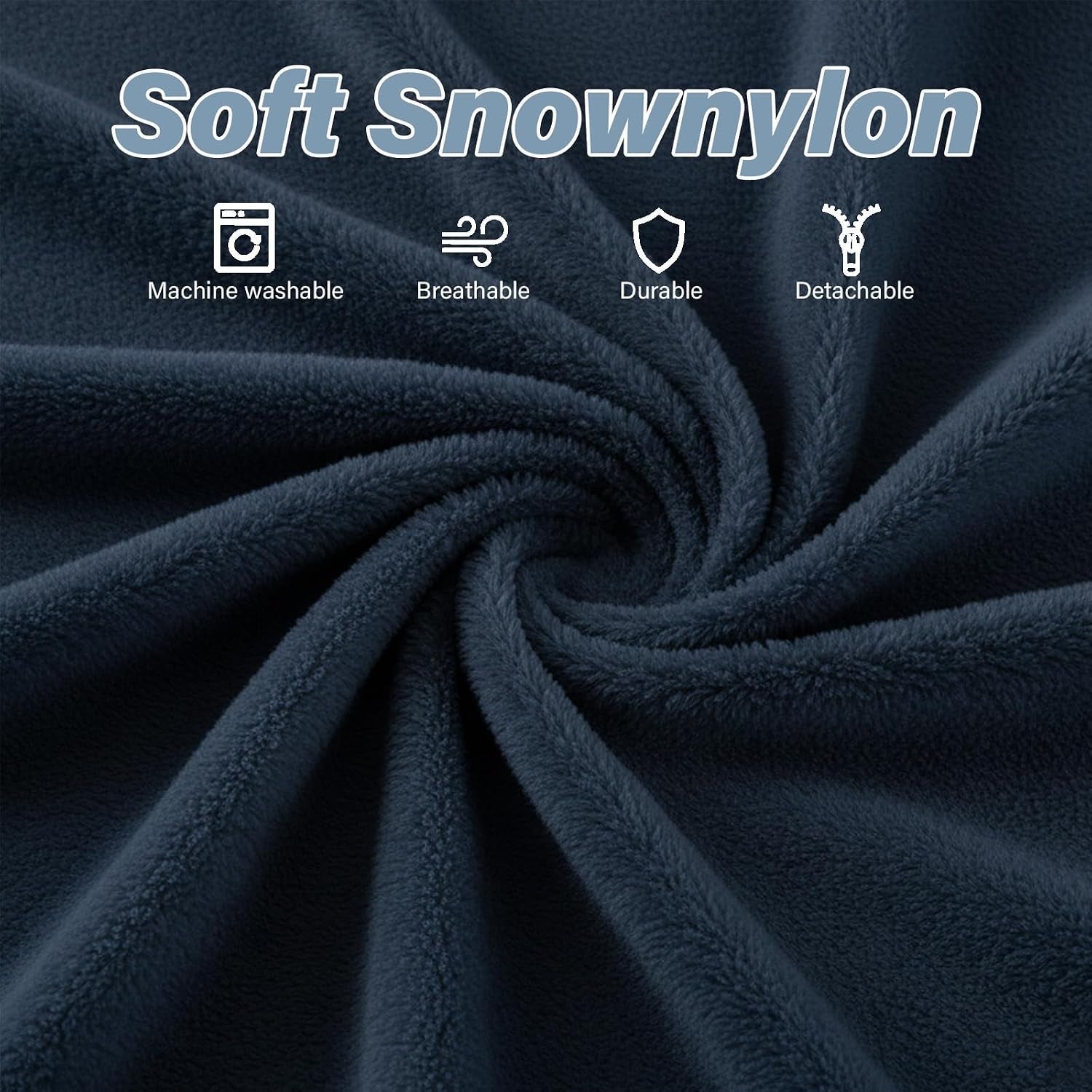 Swirled close-up of soft navy plush fabric showing texture and pile