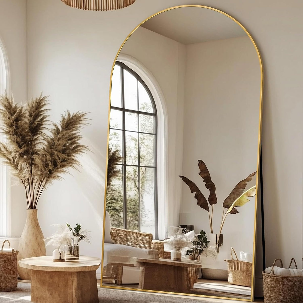 Antok 58" x19” Arched Full Length Floor Mirror, Gold Aluminum Frame, Free Standing/Wall Mount/Leaning for, gallery view 27