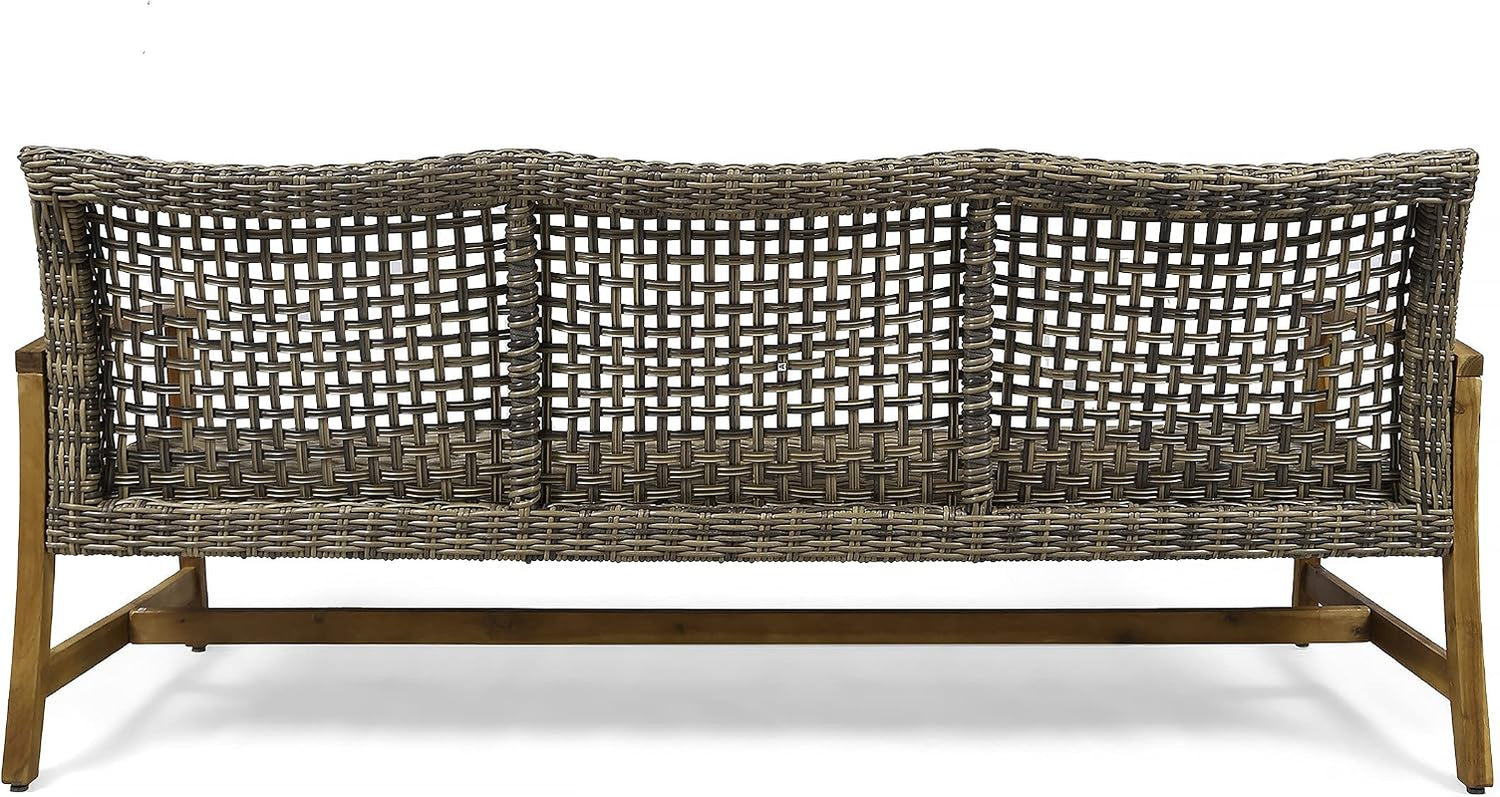 Wicker Sofa, Acacia Frame, 75.50"W x 31.00"D