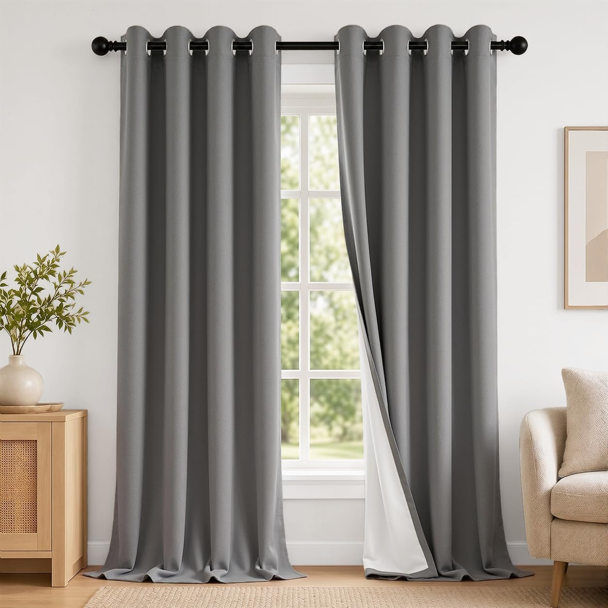 2 Panels 100% Blackout Curtains, Midweight Grommet Drapes | Thermal Insulated Drapes With White Backing, gallery view 65