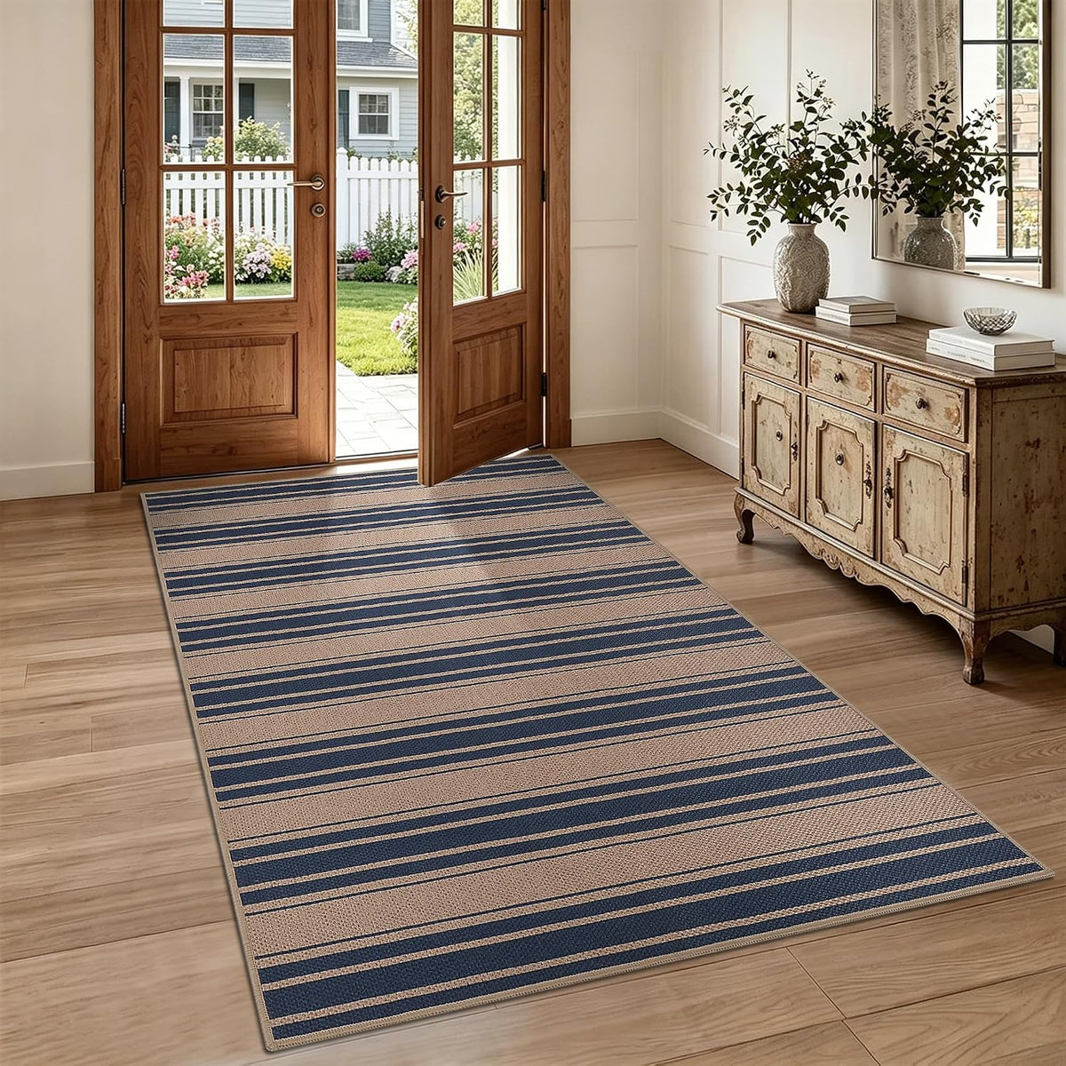 Zeeinx Striped Easy Jute Rug 5x7 Outdoor Patio Rug Neutral Porch Rug | Non Slip Washable Rug for Living, gallery view 10