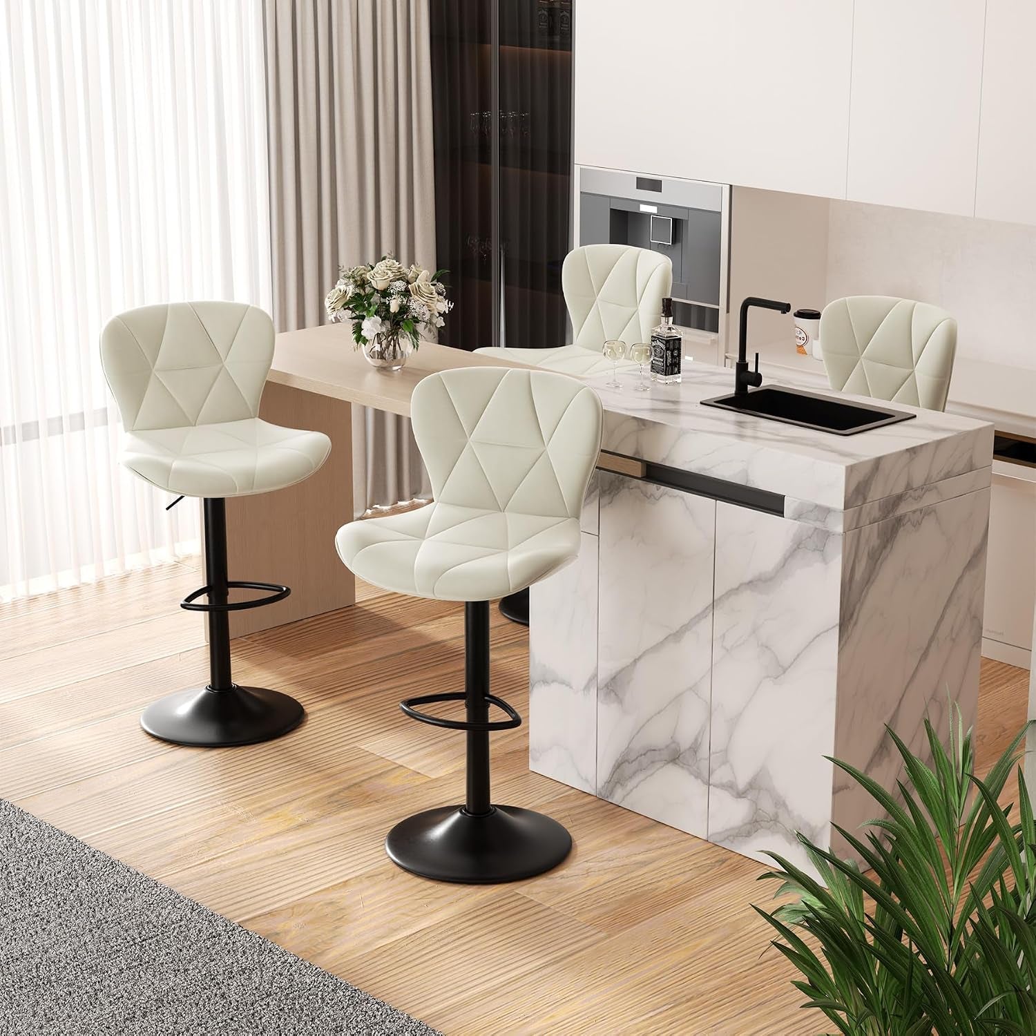 Nalupatio Modern Bar Stools Set of 2, Adjustable Faux Leather Upholstered Swivel Bar Stools, Counter Height, gallery view 21