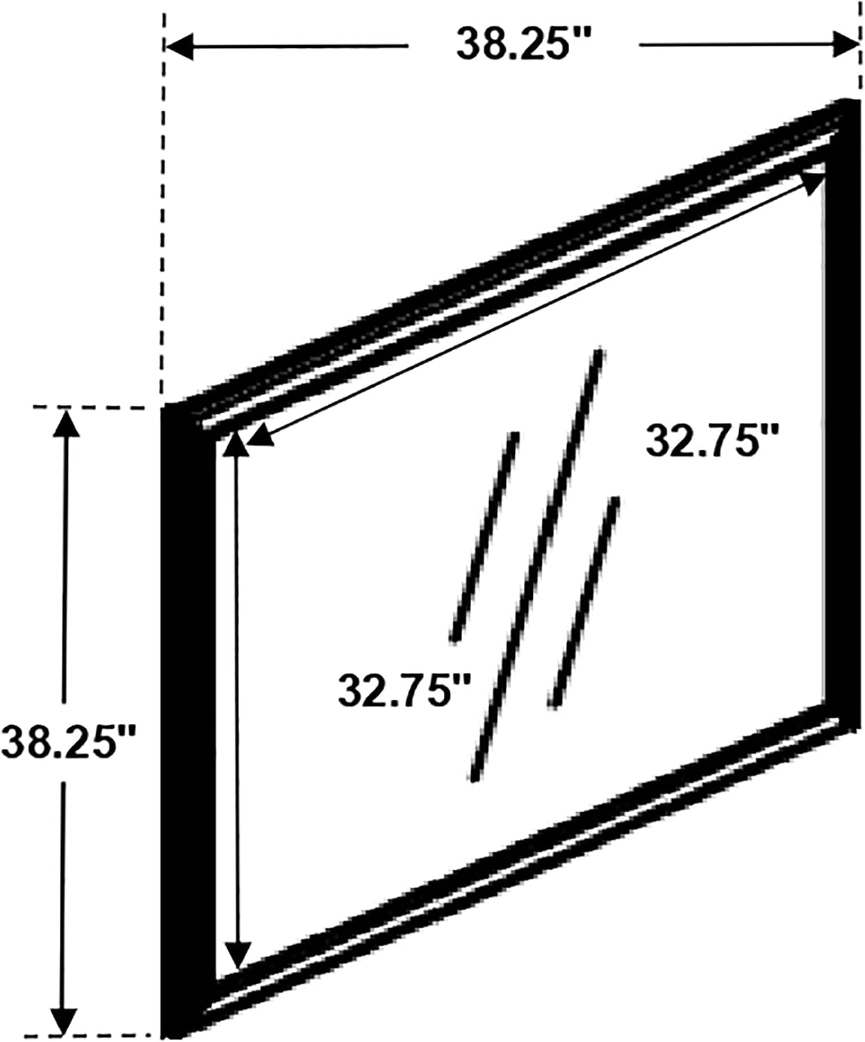 Isometric dimension diagram of a rectangular framed mirror showing overall height and width callouts.
