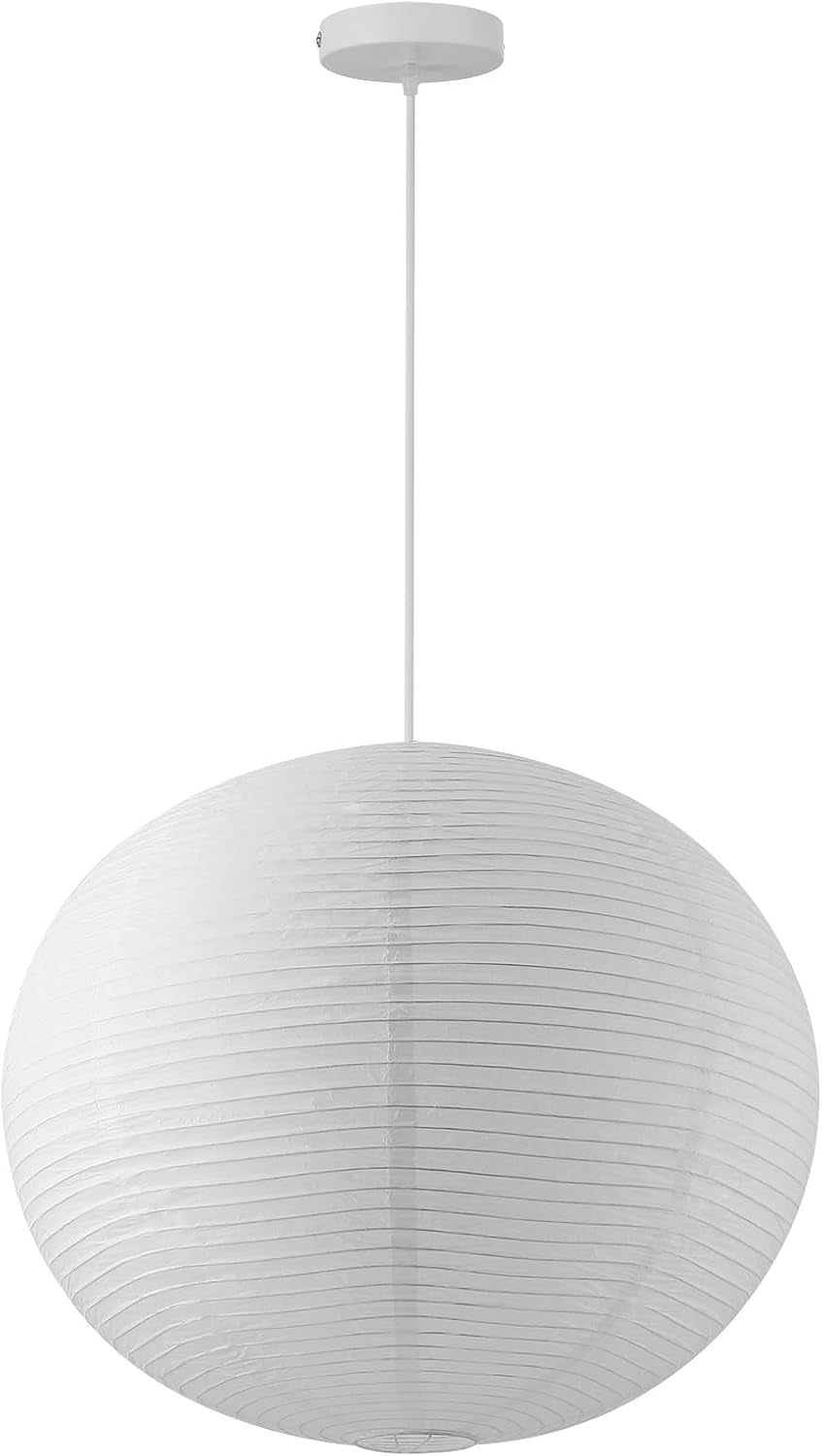 Single off-white paper globe pendant with white canopy and cord, shown against a white background
