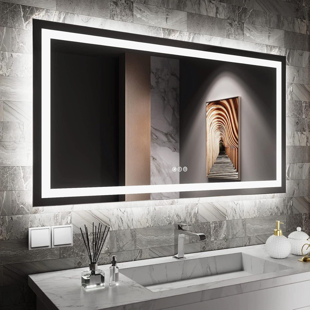 Amorho LED Mirror for Bathroom, 24"x30" with Front Light and Backlight | Stepless Dimmable, Anti-Fog, gallery view 13