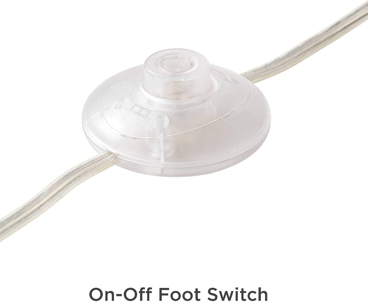 Translucent round in-line foot switch with clear two-conductor cord on white background