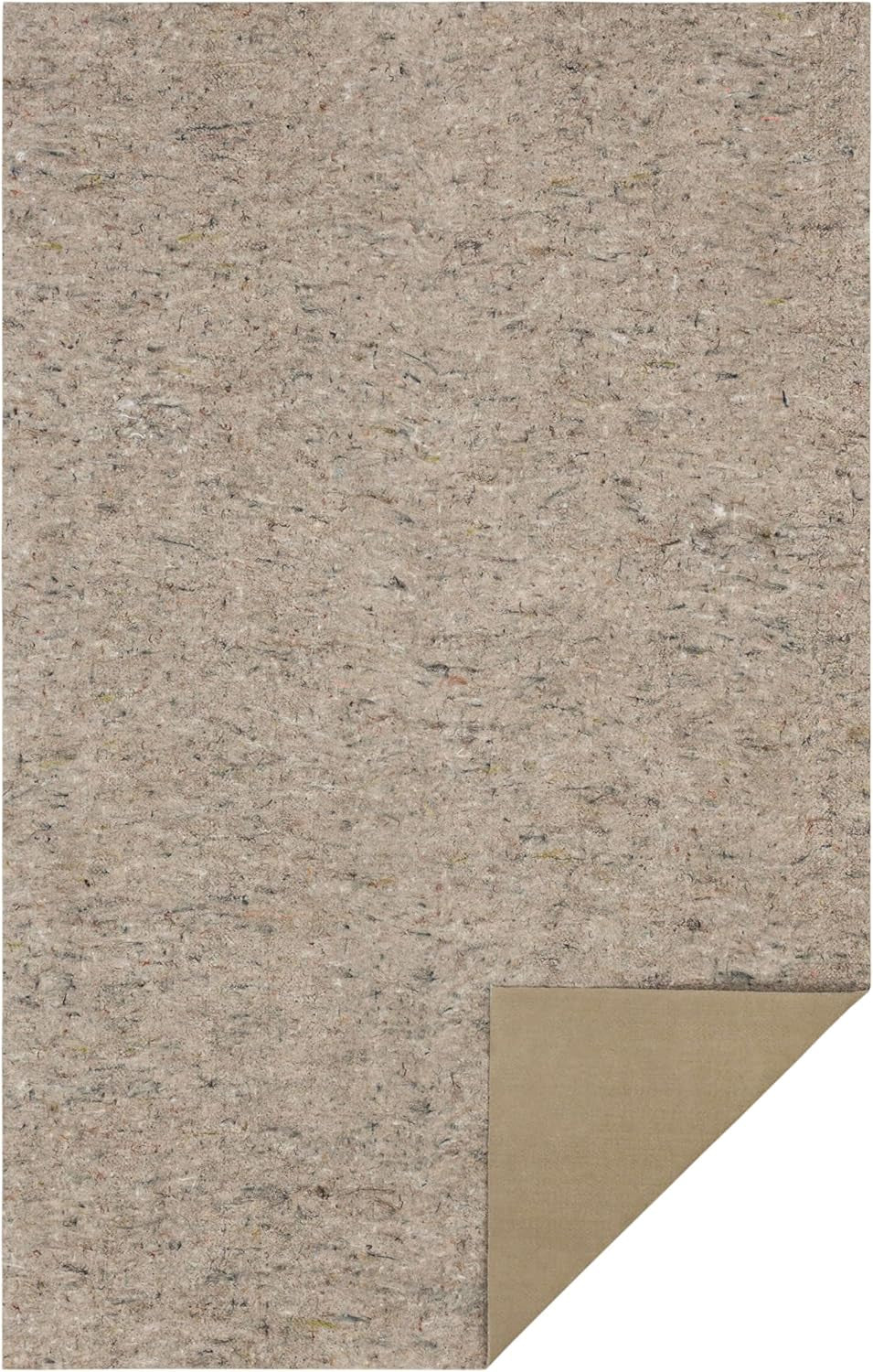 Rectangular dual-surface rug pad top felt side with a folded corner revealing latex gripper underside