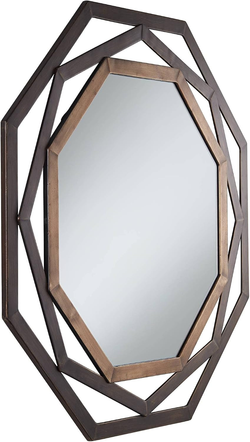 Angled side profile of the octagonal openwork mirror displaying the layered frame depth and silhouette