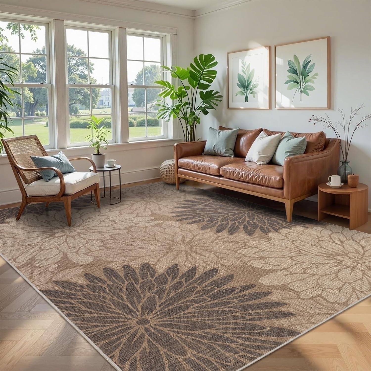 Zeeinx Striped Easy Jute Rug 5x7 Outdoor Patio Rug Neutral Porch Rug | Non Slip Washable Rug for Living, gallery view 42