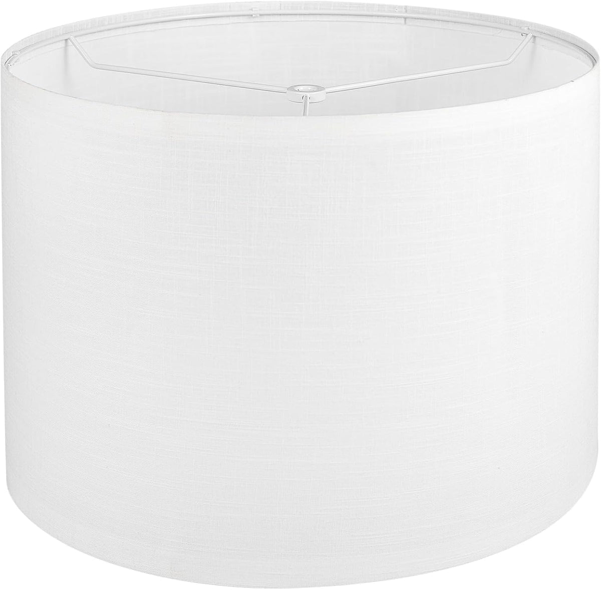 Tight view of a single white drum shade's curved side and top edge, showing the smooth, subtly woven fabric surface.