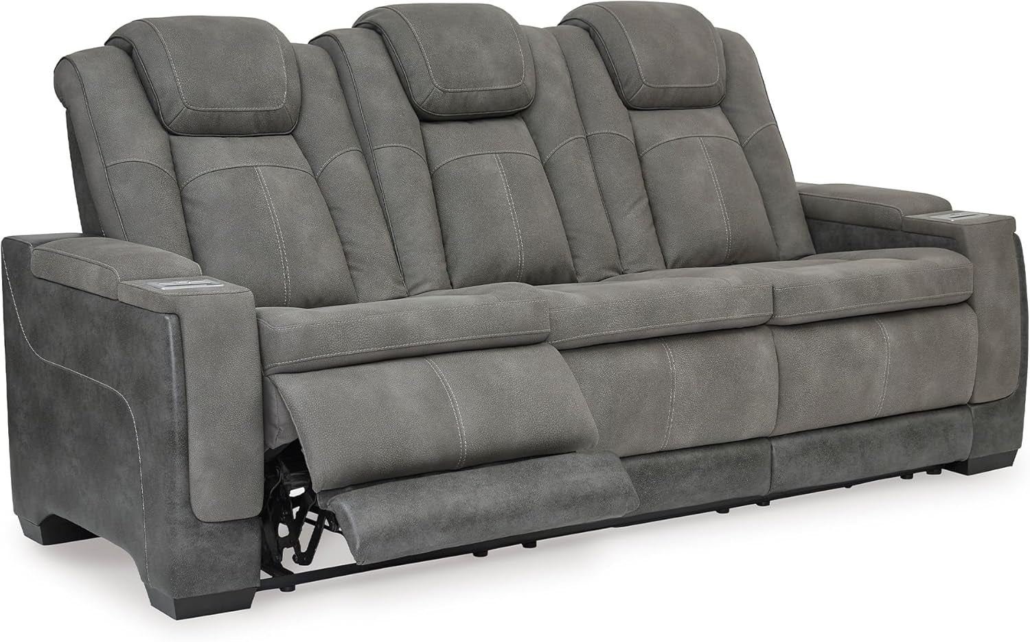 Signature Design by Ashley Next-Gen Durapella Modern Faux Leather Power Reclining Sofa with Adjustable Headrest, Gray