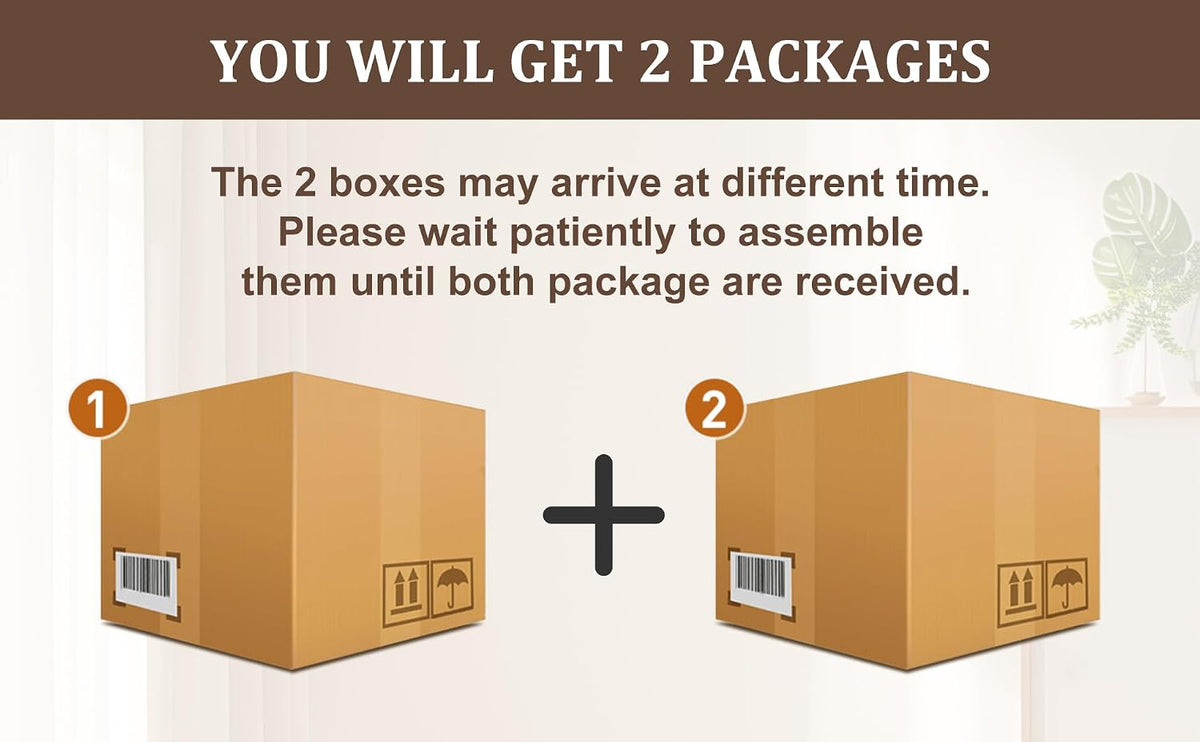 Graphic showing two cardboard boxes side by side indicating the product ships in two packages