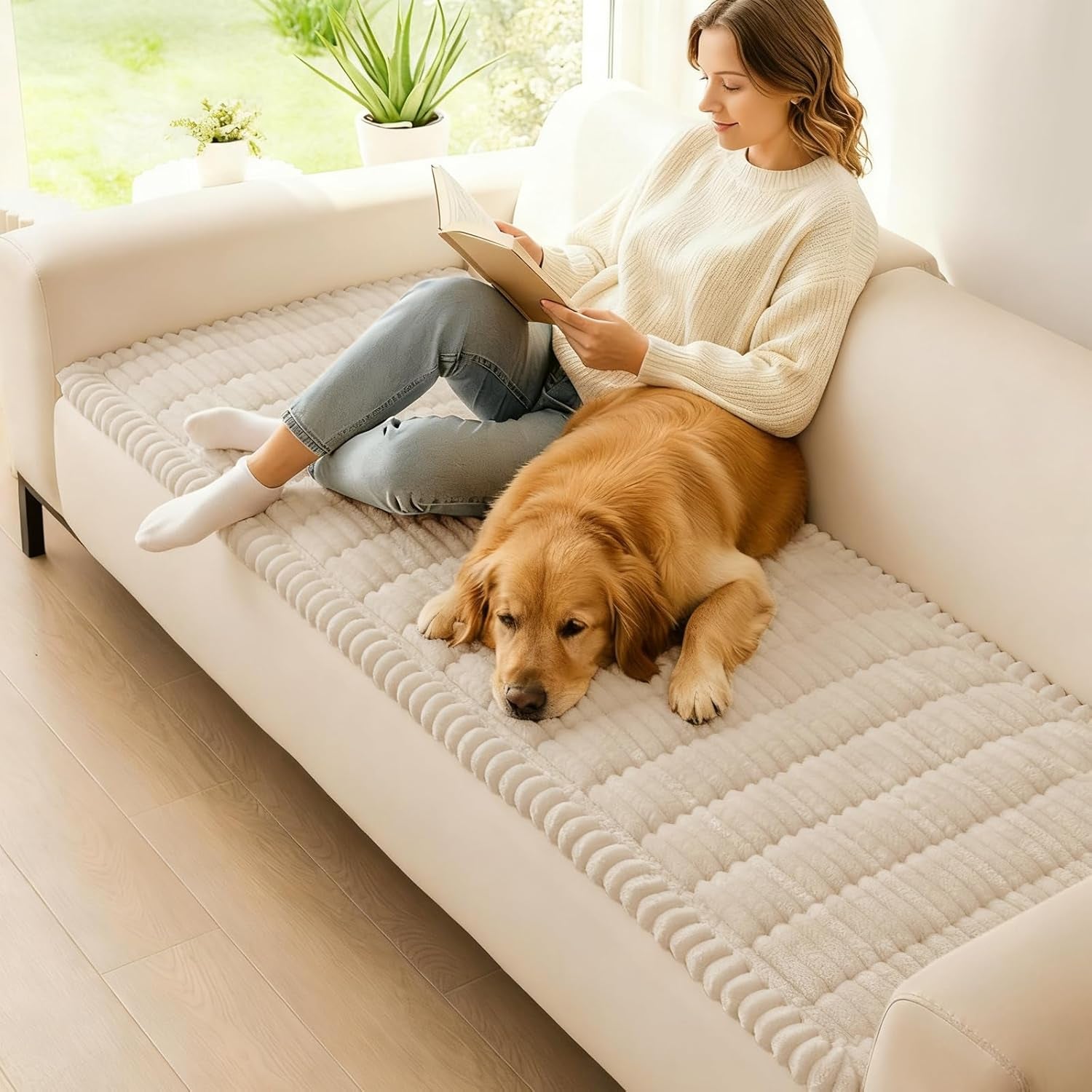 Couch Cover for Dogs, Washable Non Slip Plush Flannel Sofa Protector | Thick Flannel, Silicone Anti-Slip Backing, Pet Hair & Scratch Protection, Fits Sofa & Loveseat (27.6" X 70.9")