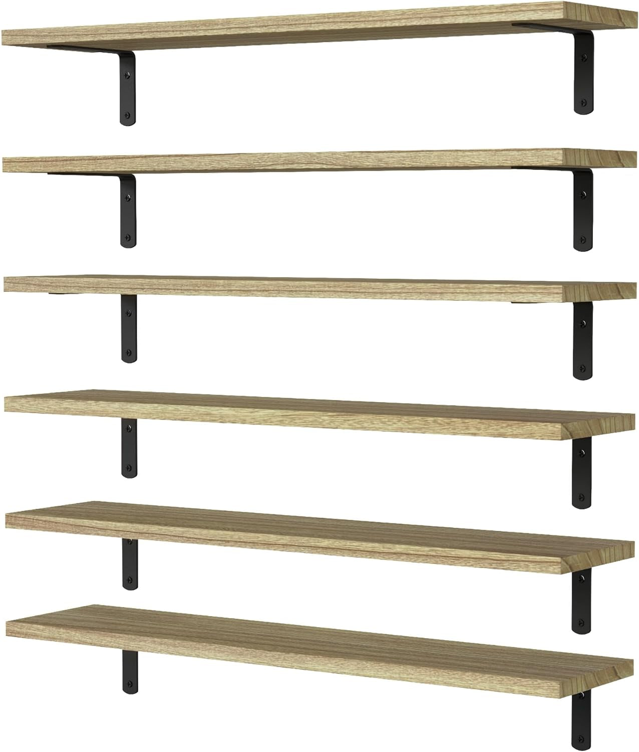 WOPITUES Floating Shelves Set of 6 for Wall Decor & Storage, Rustic Brown | Wood Farmhouse Book Shelves for, gallery view 10