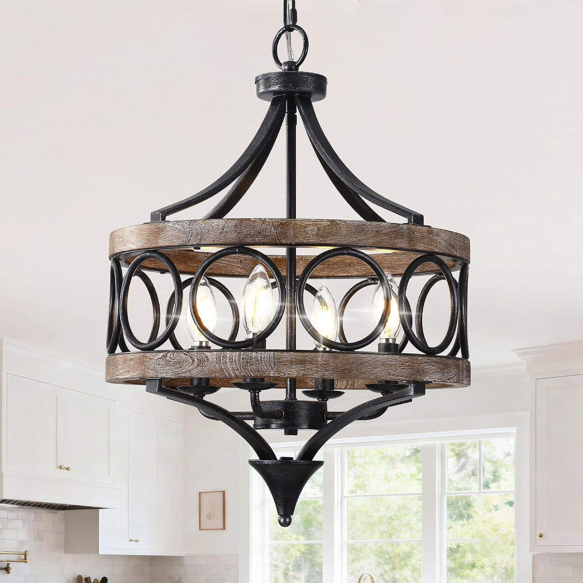 20" Wood Farmhouse Chandelier for Dining Room
