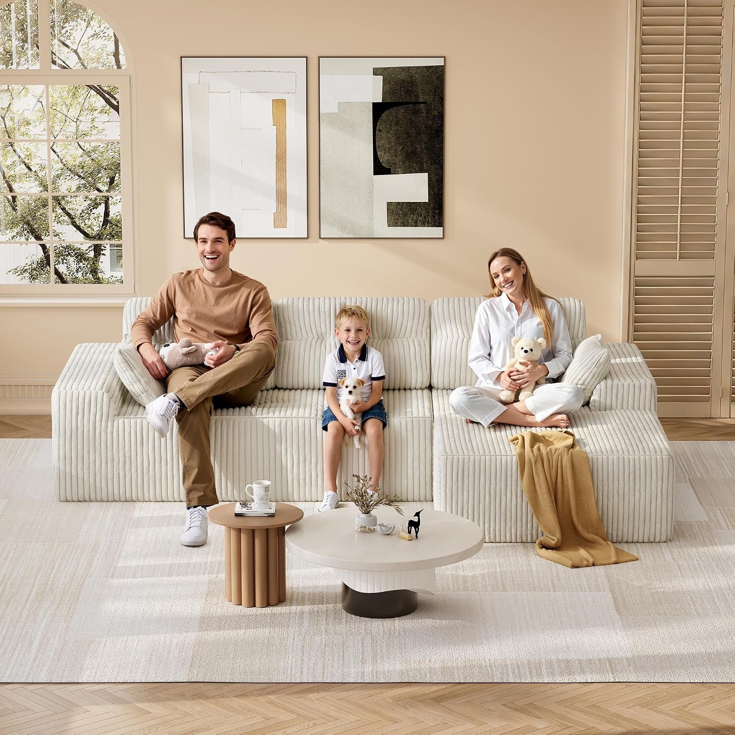 106" L-Shaped Modular Sectional Sofa, Boneless Cloud Couch | with Deep Seat, Corduroy Fabric, 18" Seat Height, 32D Foam & Pocket Spring Support, Right Facing Chaise for Living Room