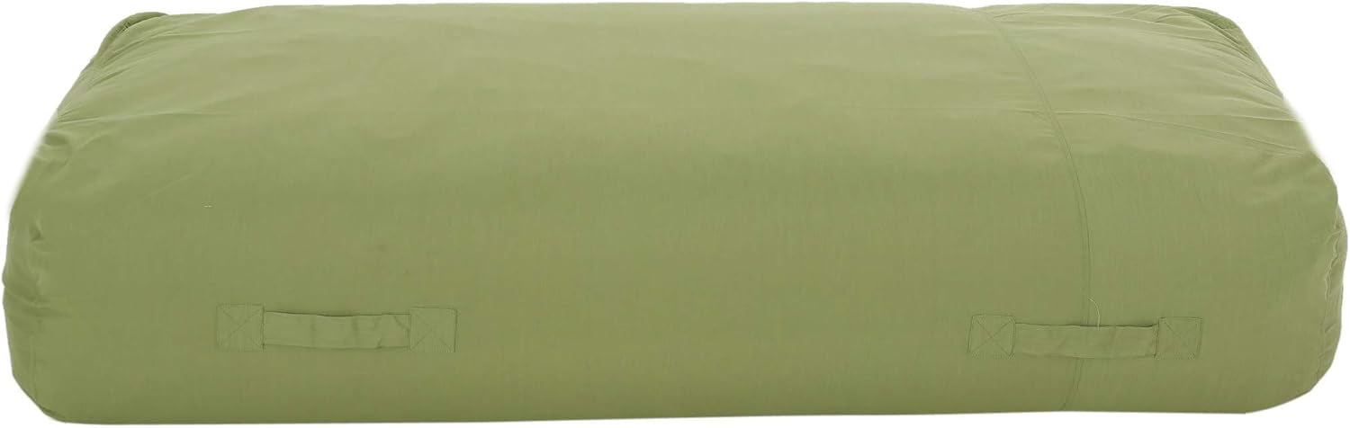 Rectangular green floor lounger side view showing boxed edges and two carrying handles