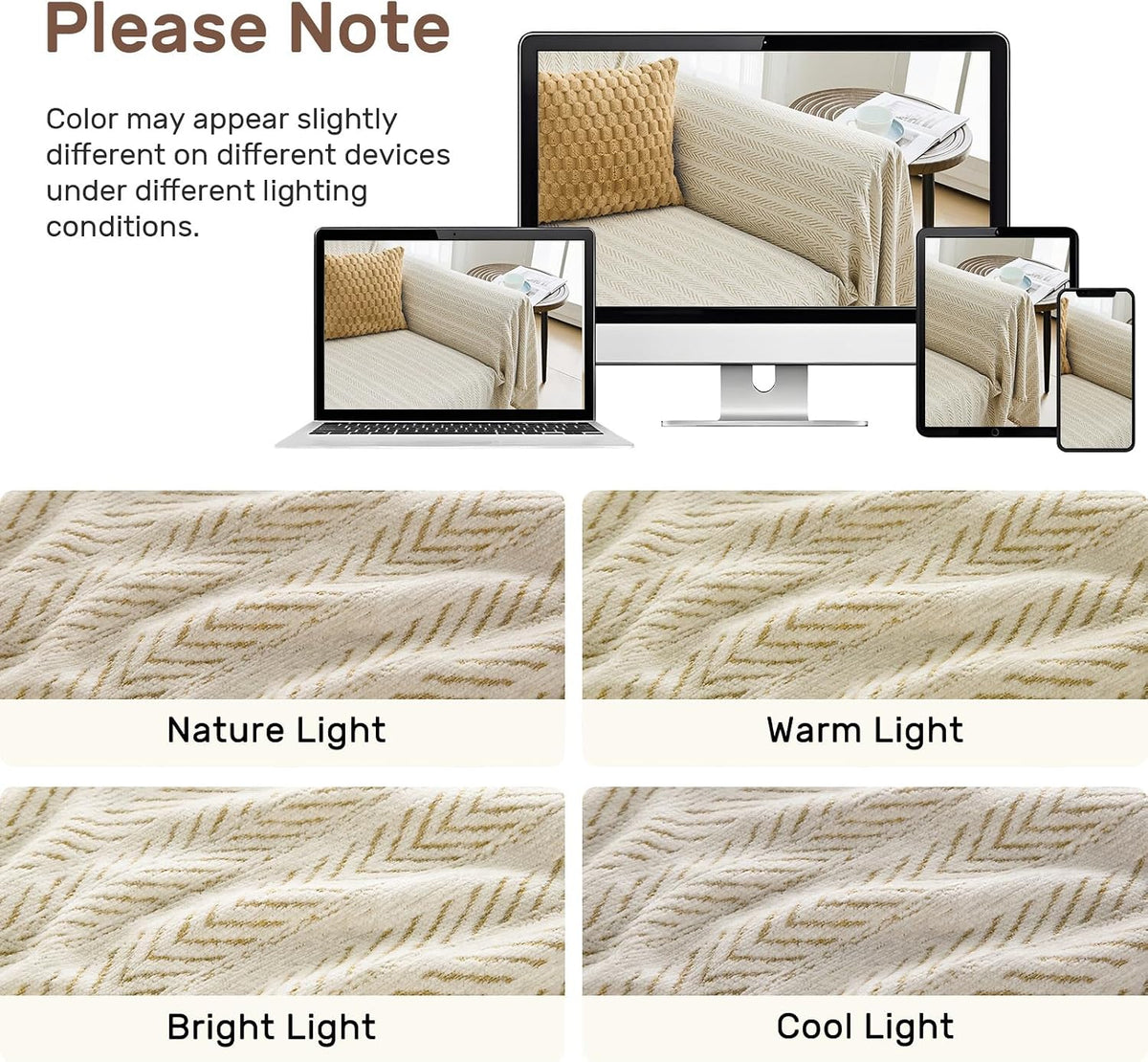 Four fabric swatches photographed under different lighting and screens showing subtle color shifts.