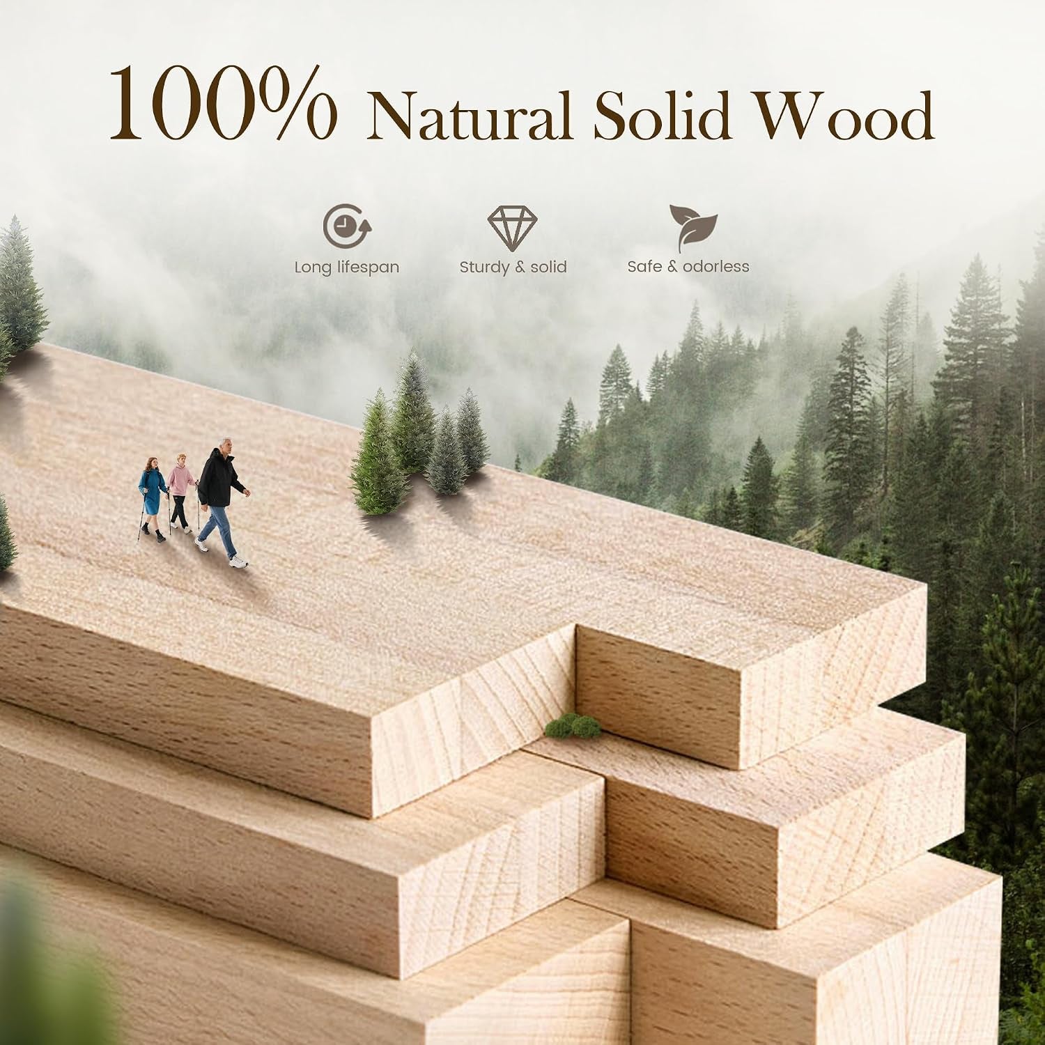 Close-up of stacked solid wood planks showing natural grain and board thickness