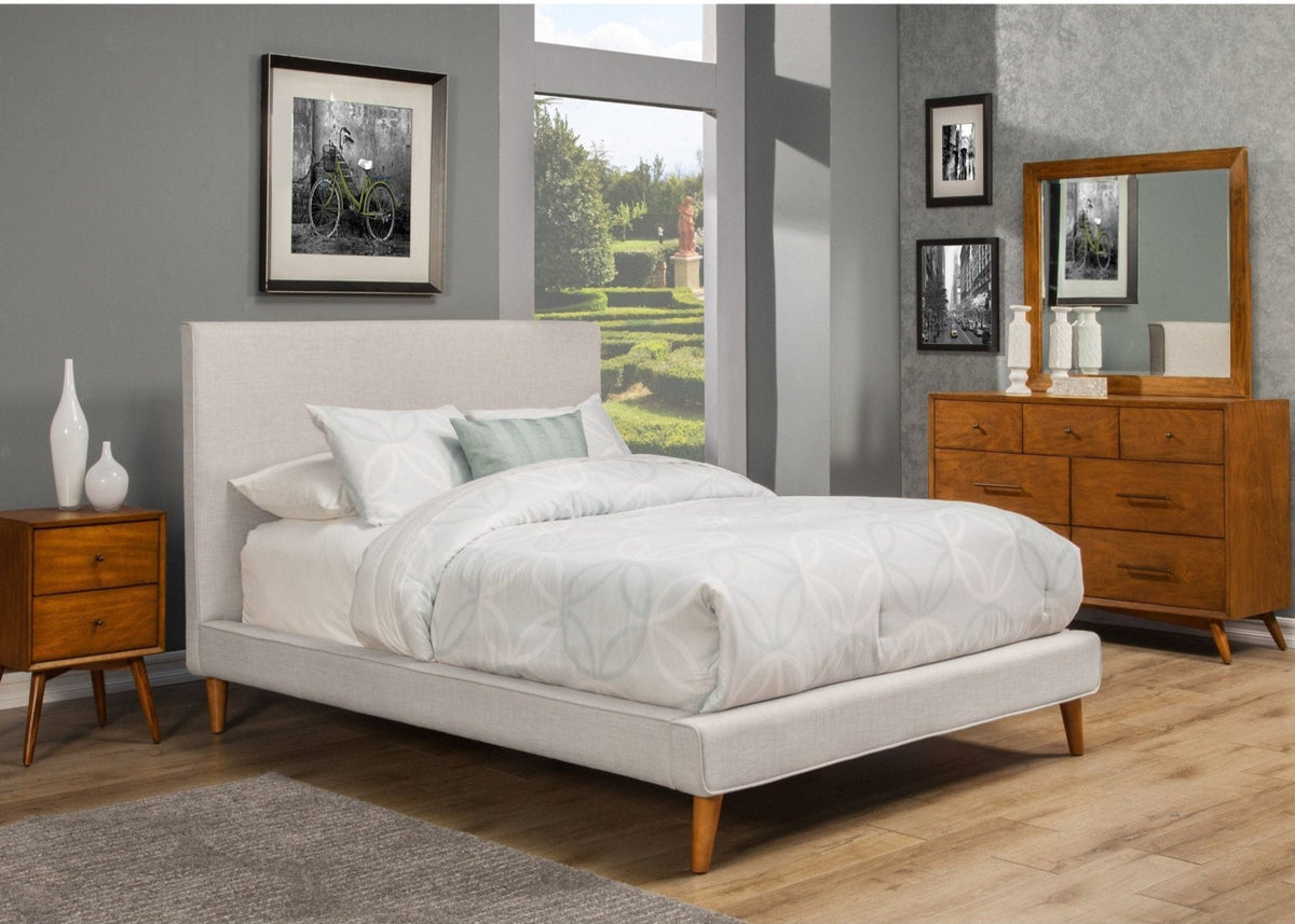 Britney California King Upholstered Platform Bed - Light Grey Linen