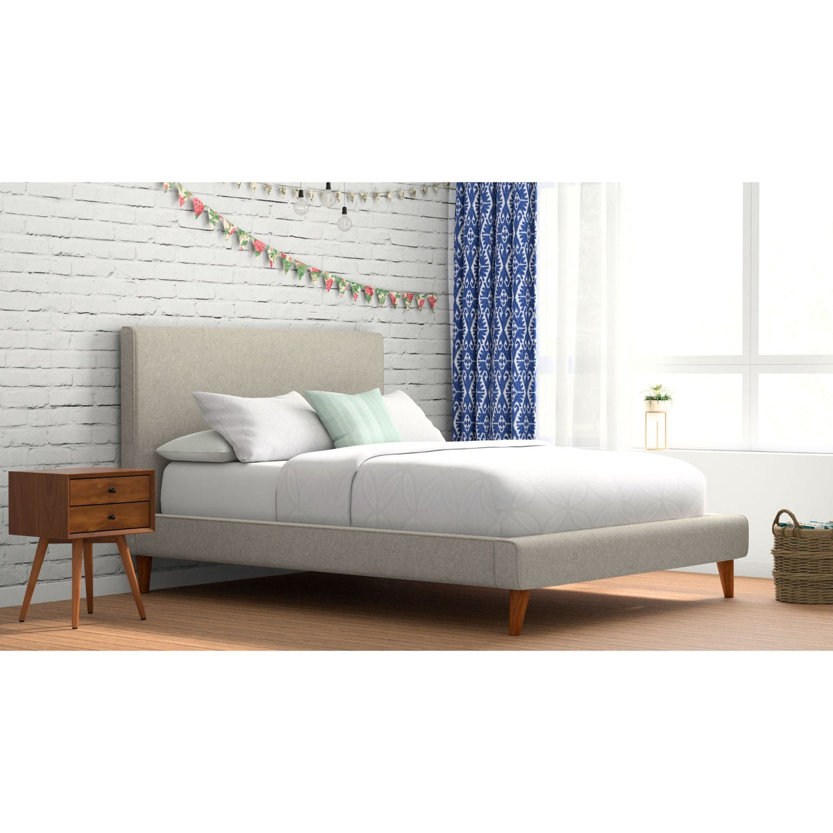 Britney Full Size Upholstered Platform Bed - Light Grey Linen