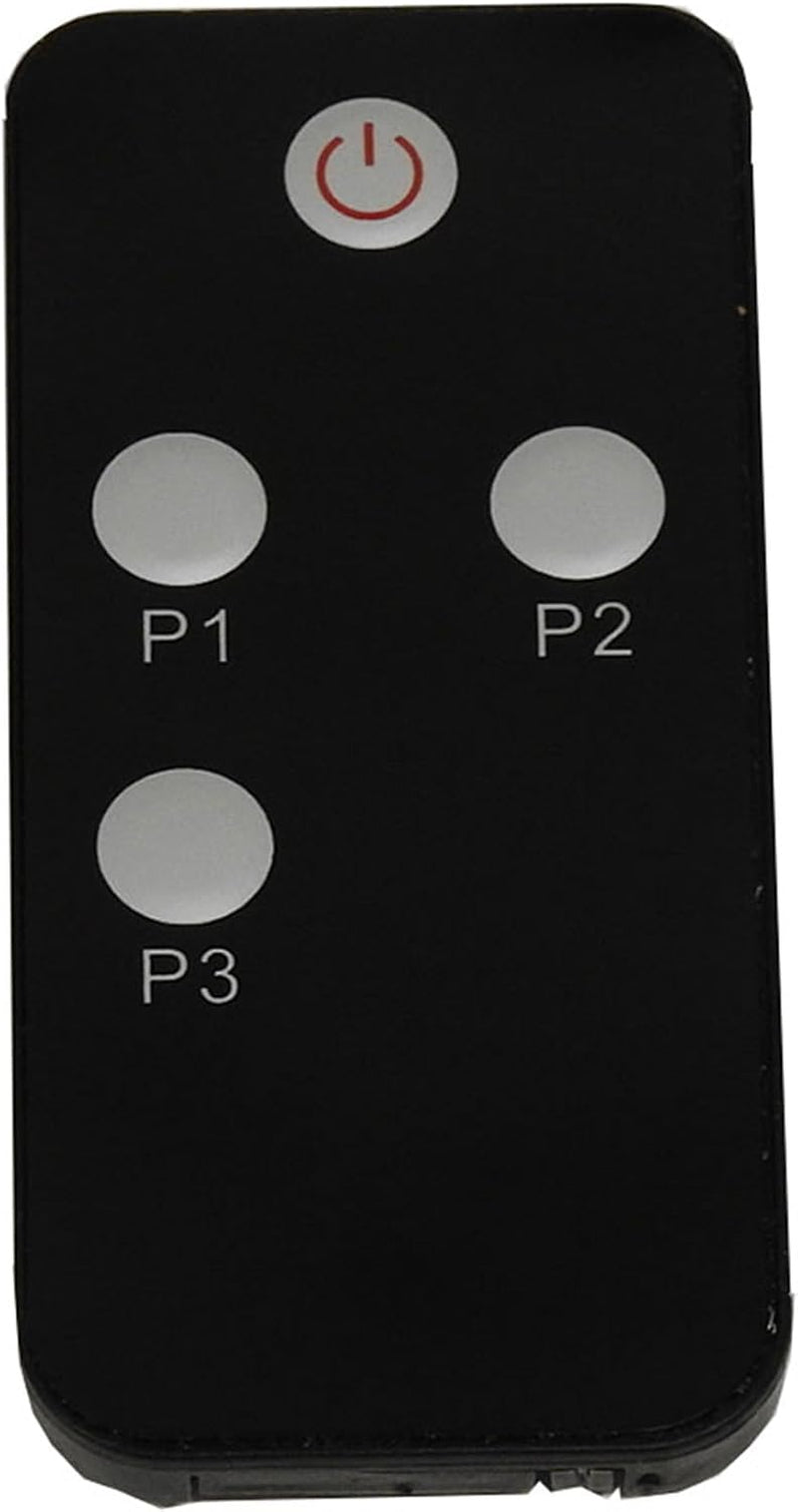 Slim black remote control showing power button and three labeled P1, P2, P3 selector buttons