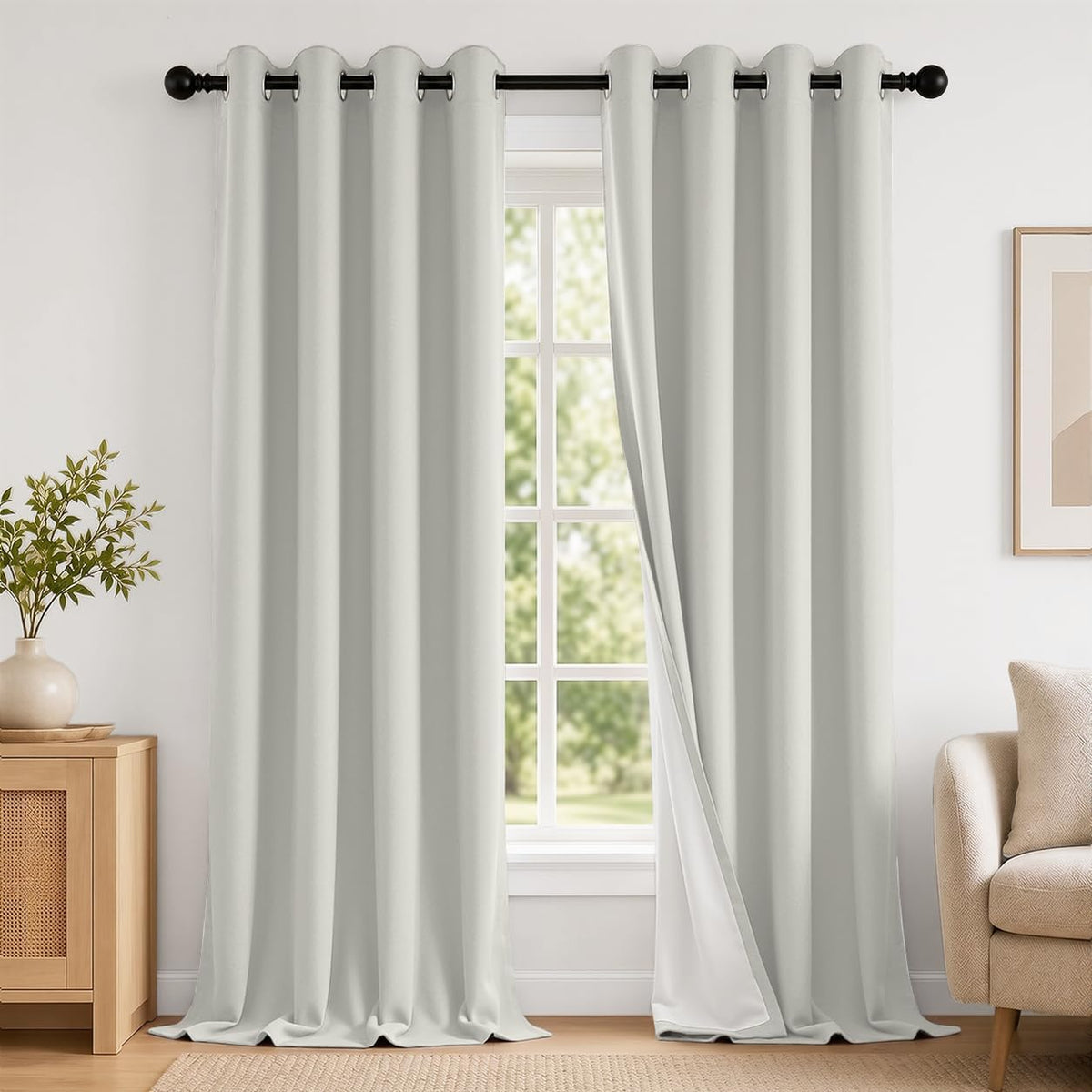 2 Panels 100% Blackout Curtains, Midweight Grommet Drapes | Thermal Insulated Drapes With White Backing, gallery view 79