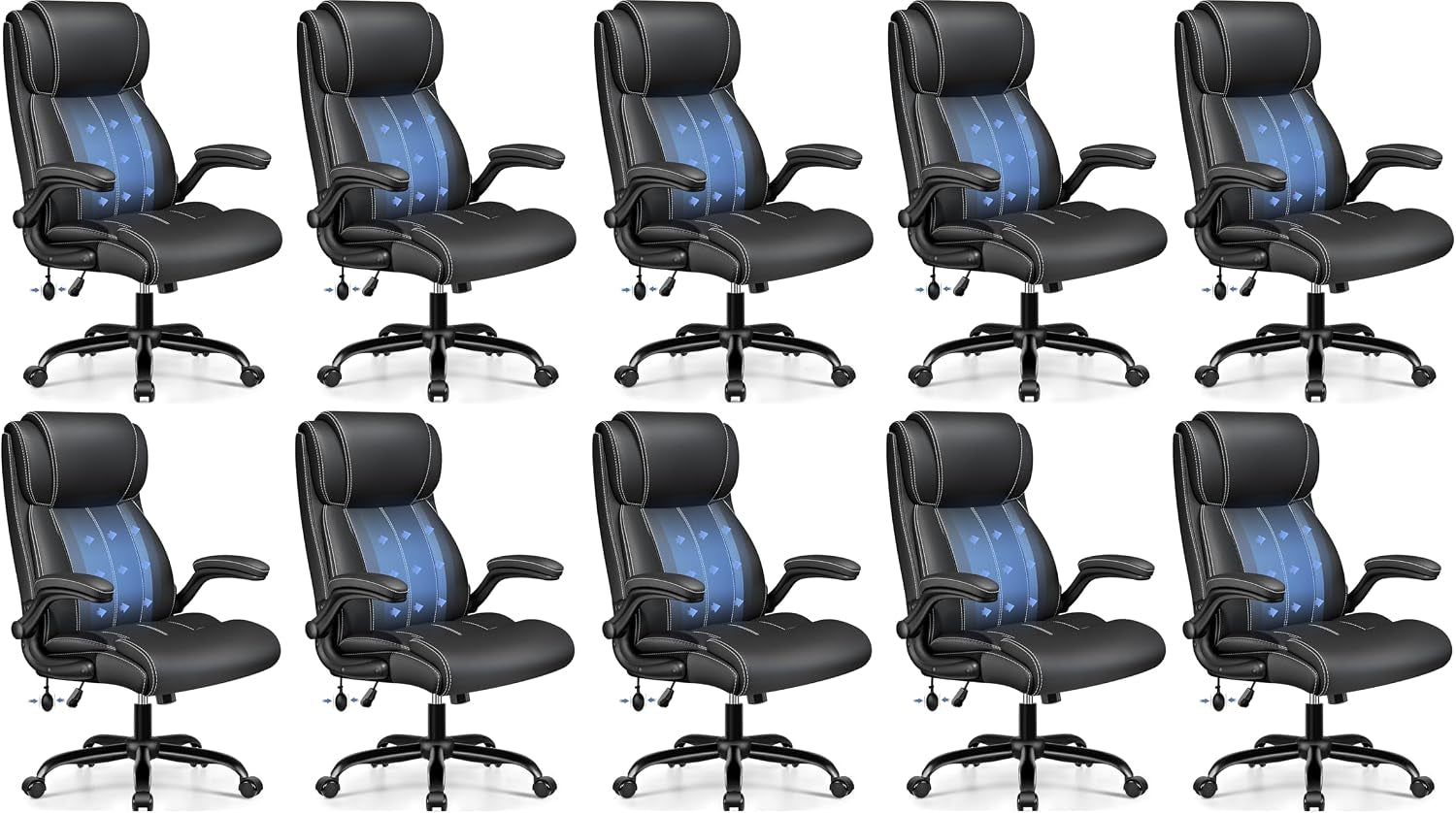 Twelve identical small images of the same black office chair arranged in a 4x3 grid on a white background.