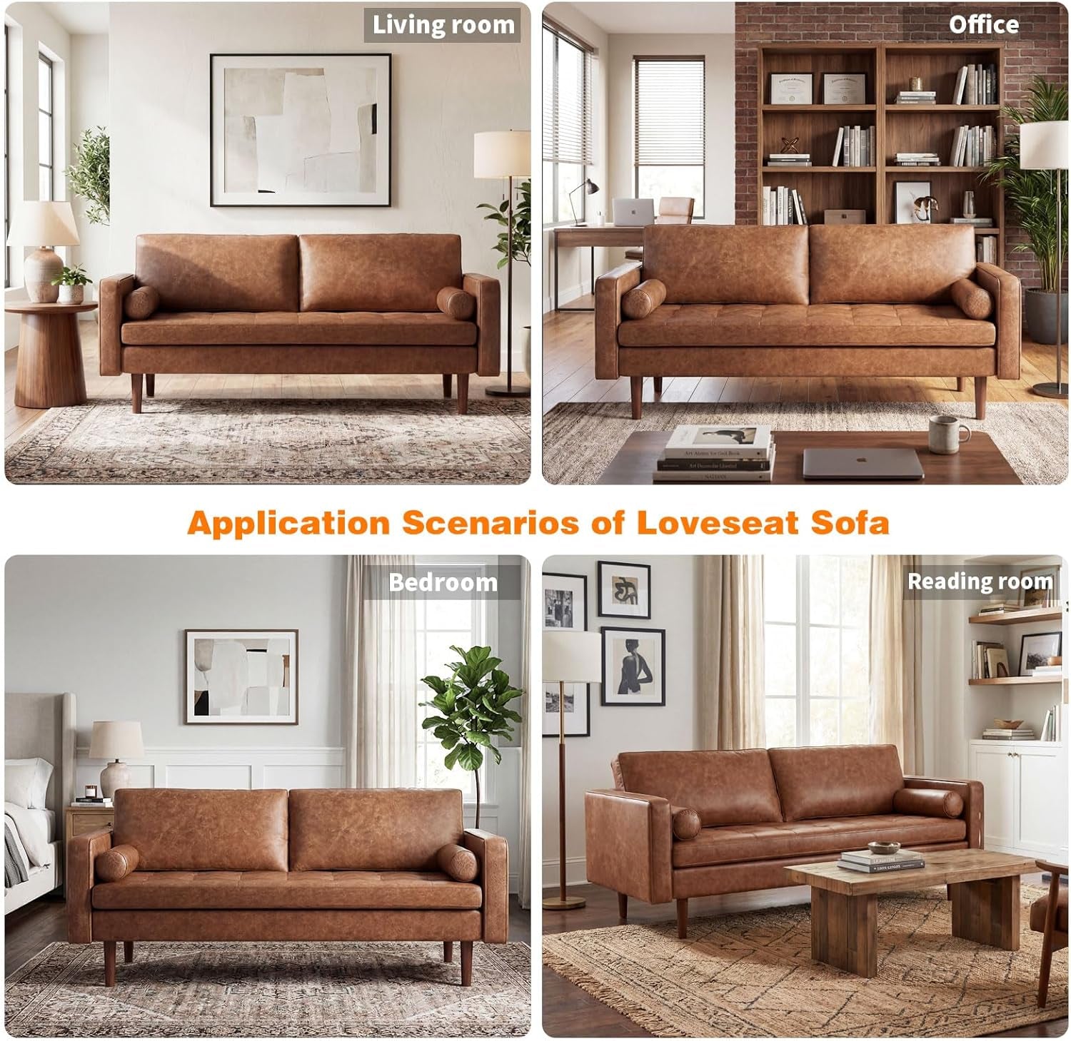 Faux Leather Sofa,70" Brown Leather Couch for Living Room