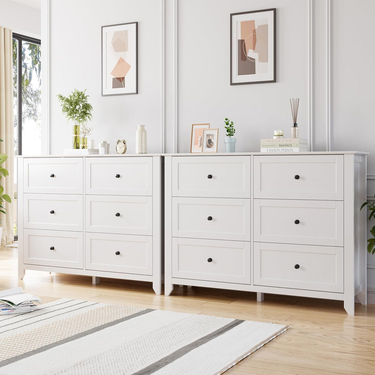 GarveeHome White 6 Drawer Dresser for Bedroom