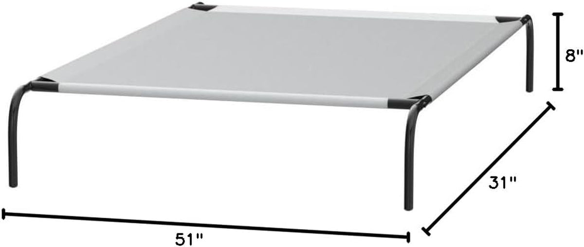 Angled diagram of the elevated bed with arrows indicating length, width, and 8-inch height