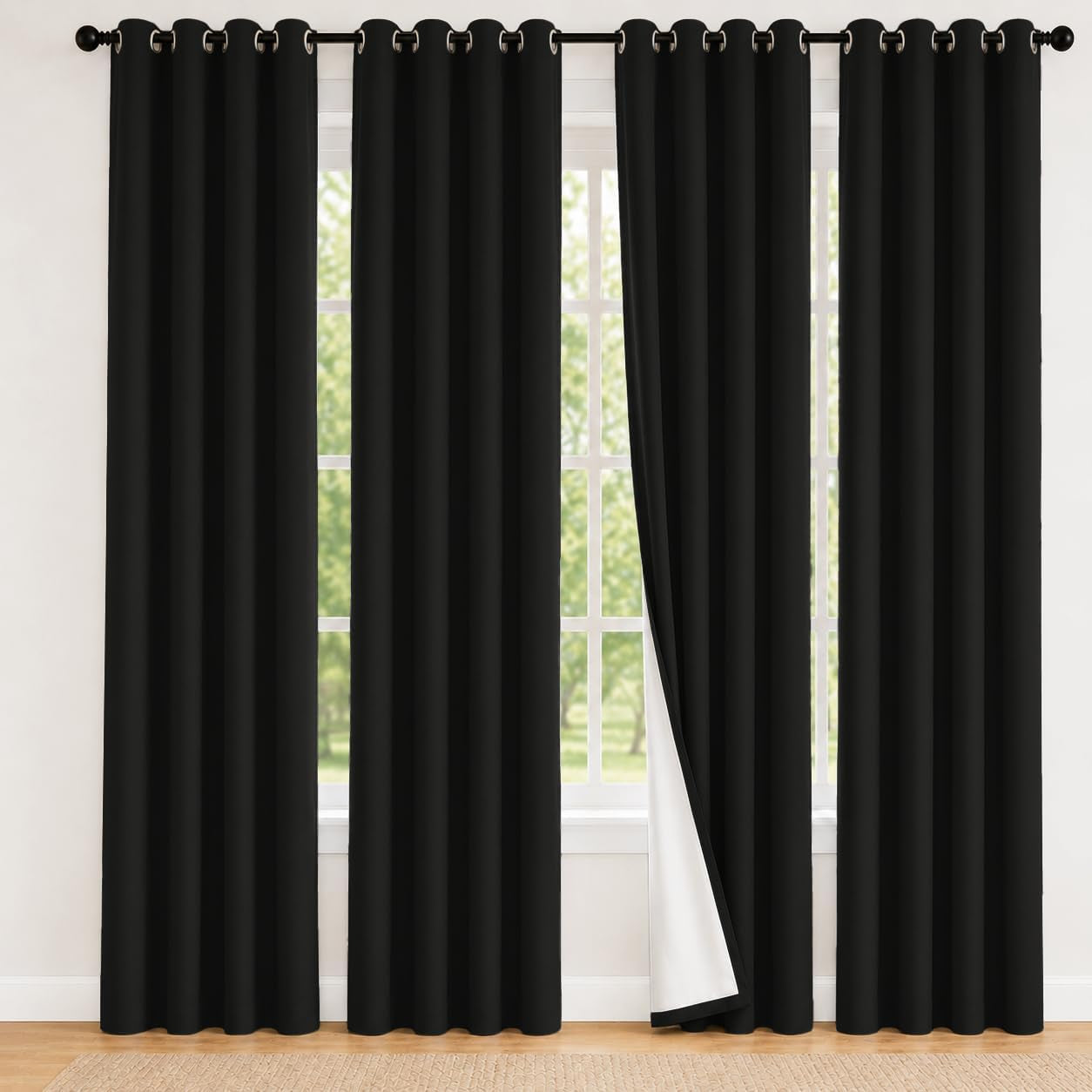 2 Panels 100% Blackout Curtains, Midweight Grommet Drapes | Thermal Insulated Drapes With White Backing, gallery view 80