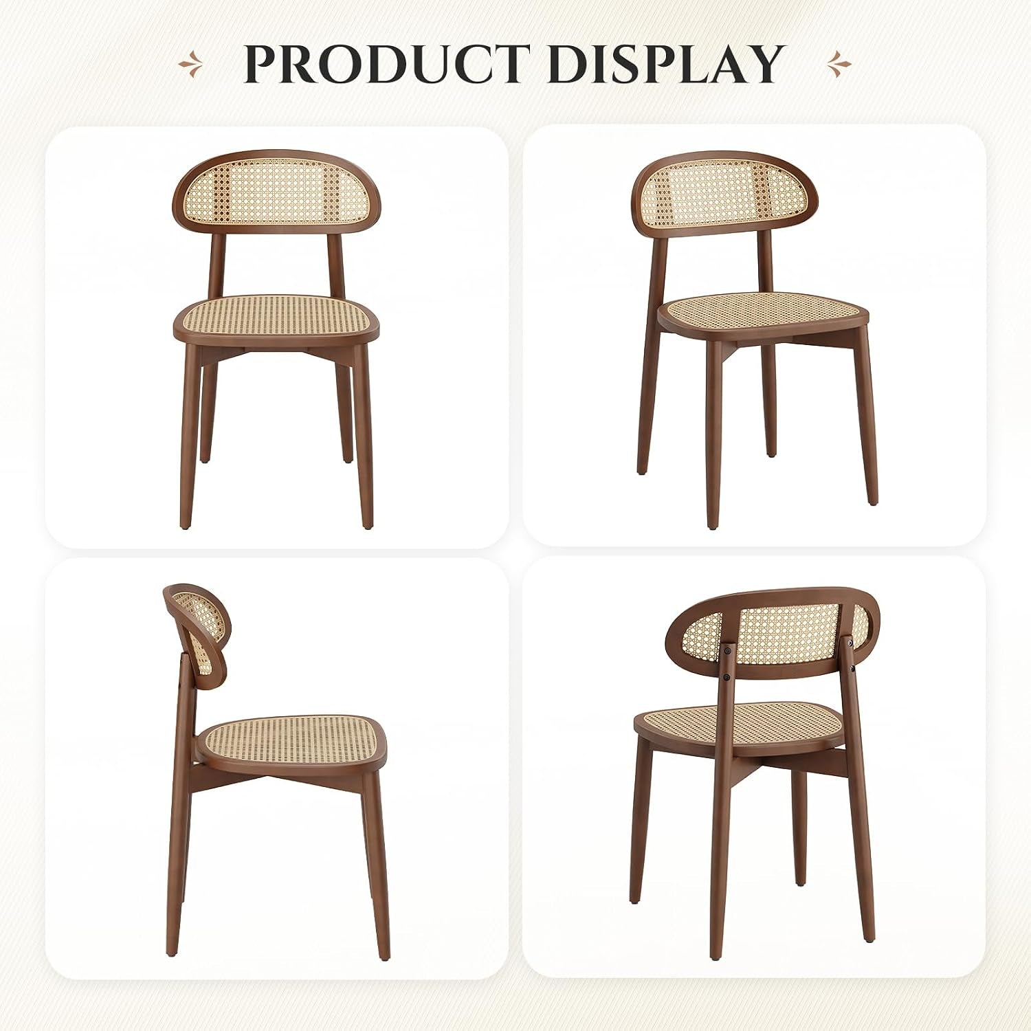 Four studio shots of the chair on white: front, three-quarter, side, and rear views