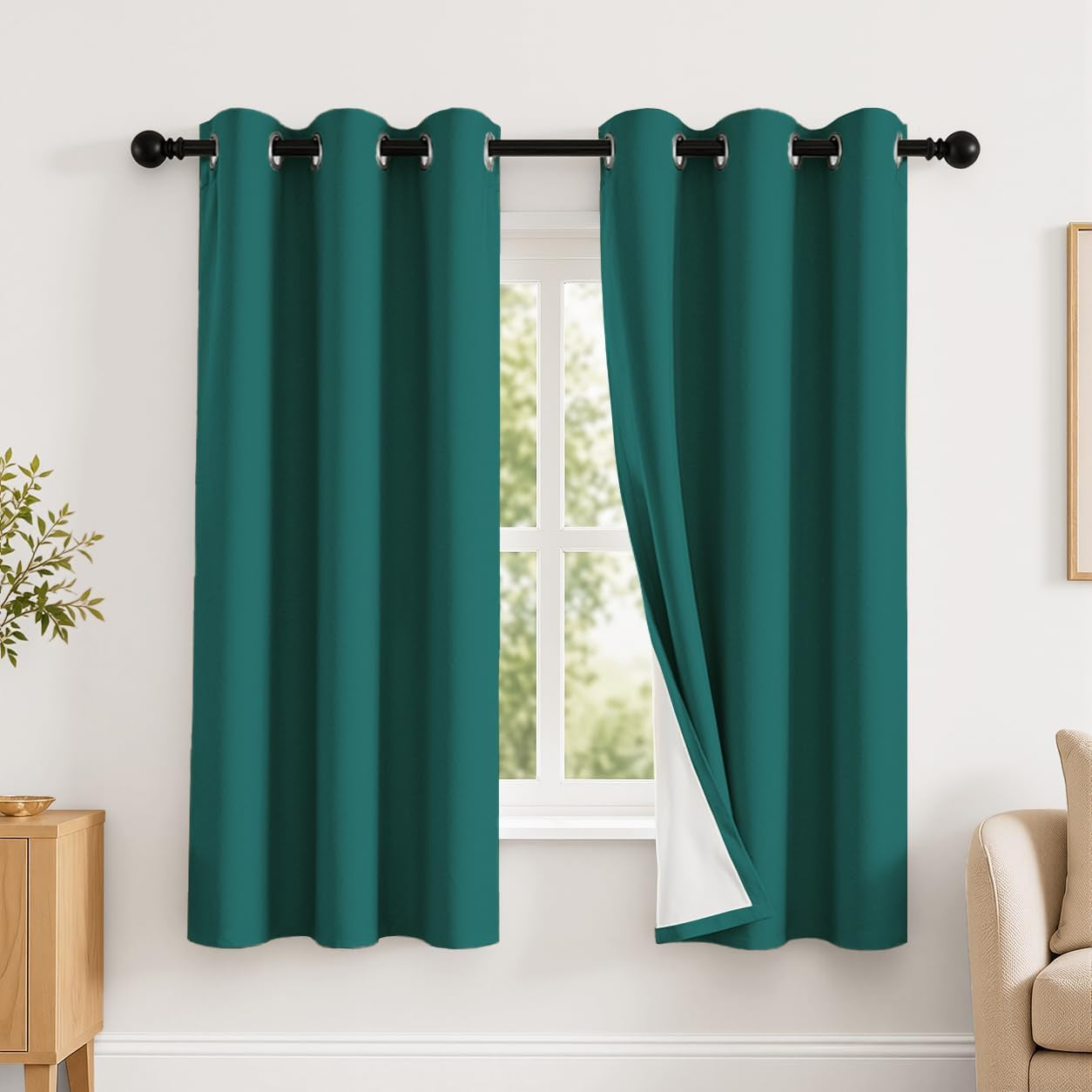 2 Panels 100% Blackout Curtains, Midweight Grommet Drapes | Thermal Insulated Drapes With White Backing, gallery view 76