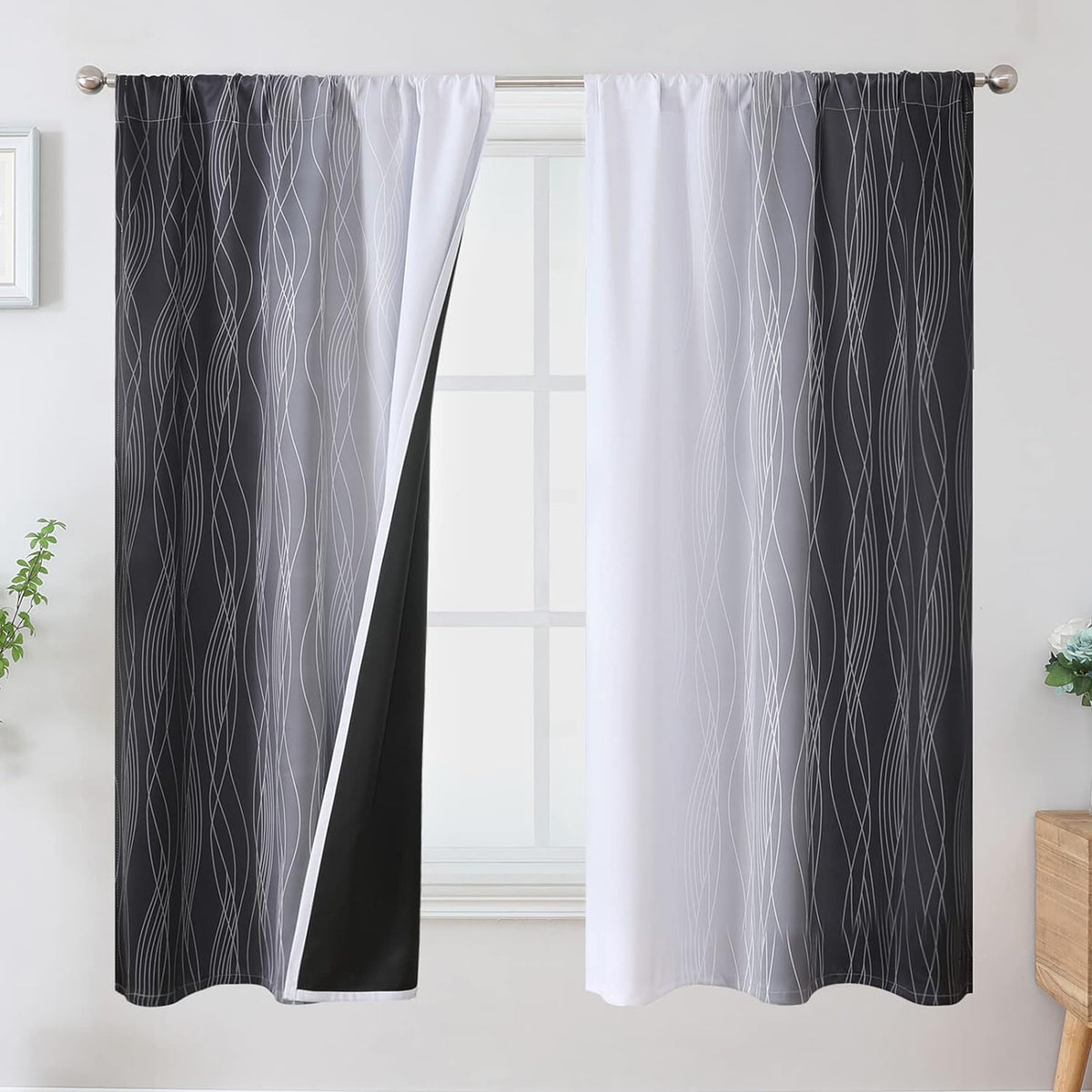 Brown and Greyish White Ombre Blackout Curtains for Bedroom 2 Panels 52x84 | Estelar Textiler Gradient, gallery view 74