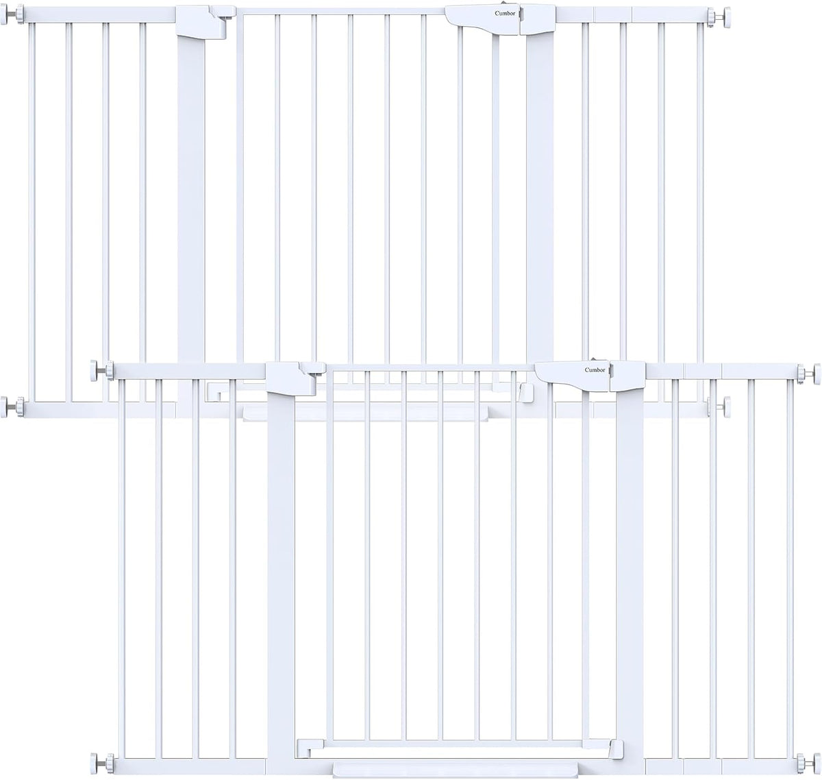 White gate panels and latch hardware shown flat against a white background