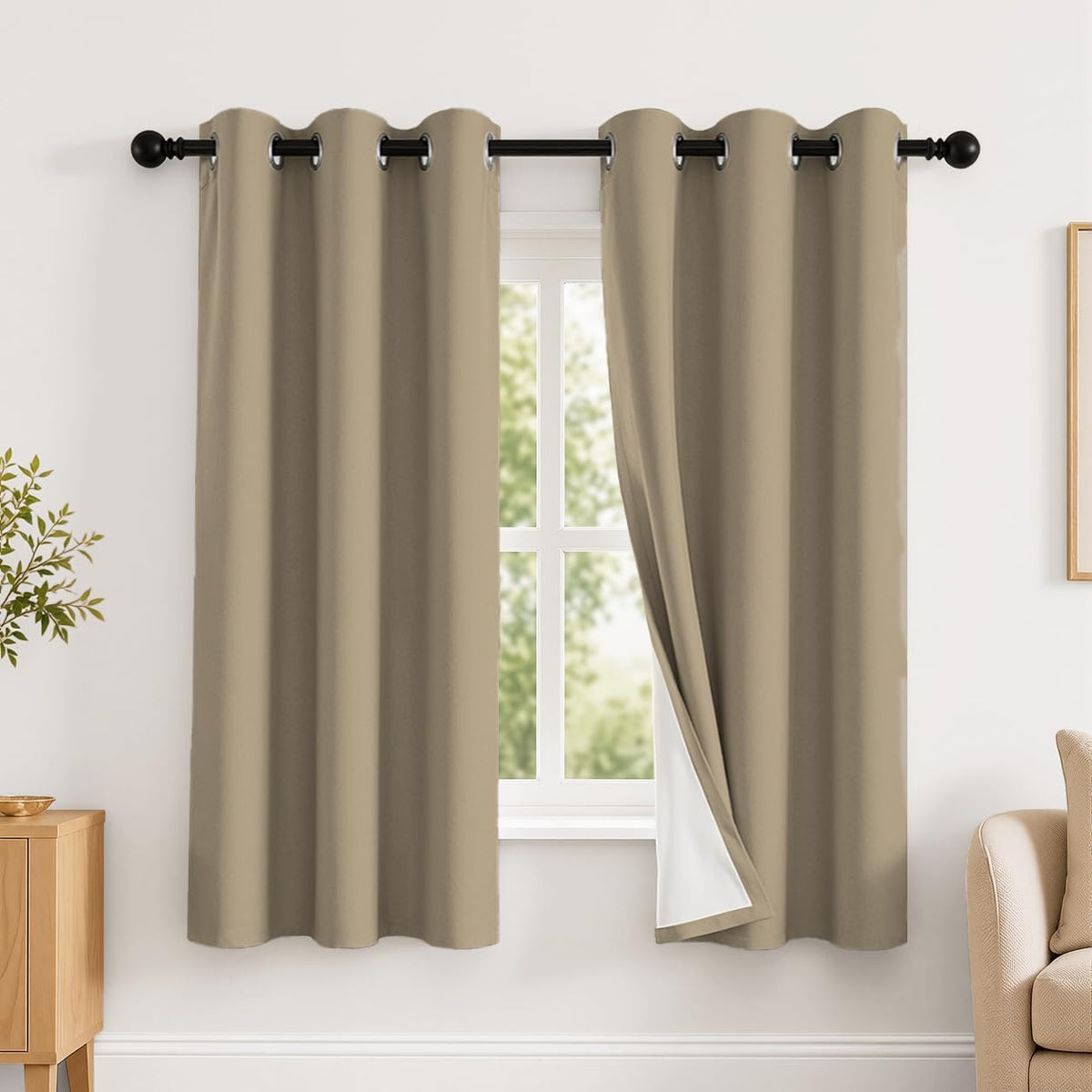 2 Panels 100% Blackout Curtains, Midweight Grommet Drapes | Thermal Insulated Drapes With White Backing, gallery view 74